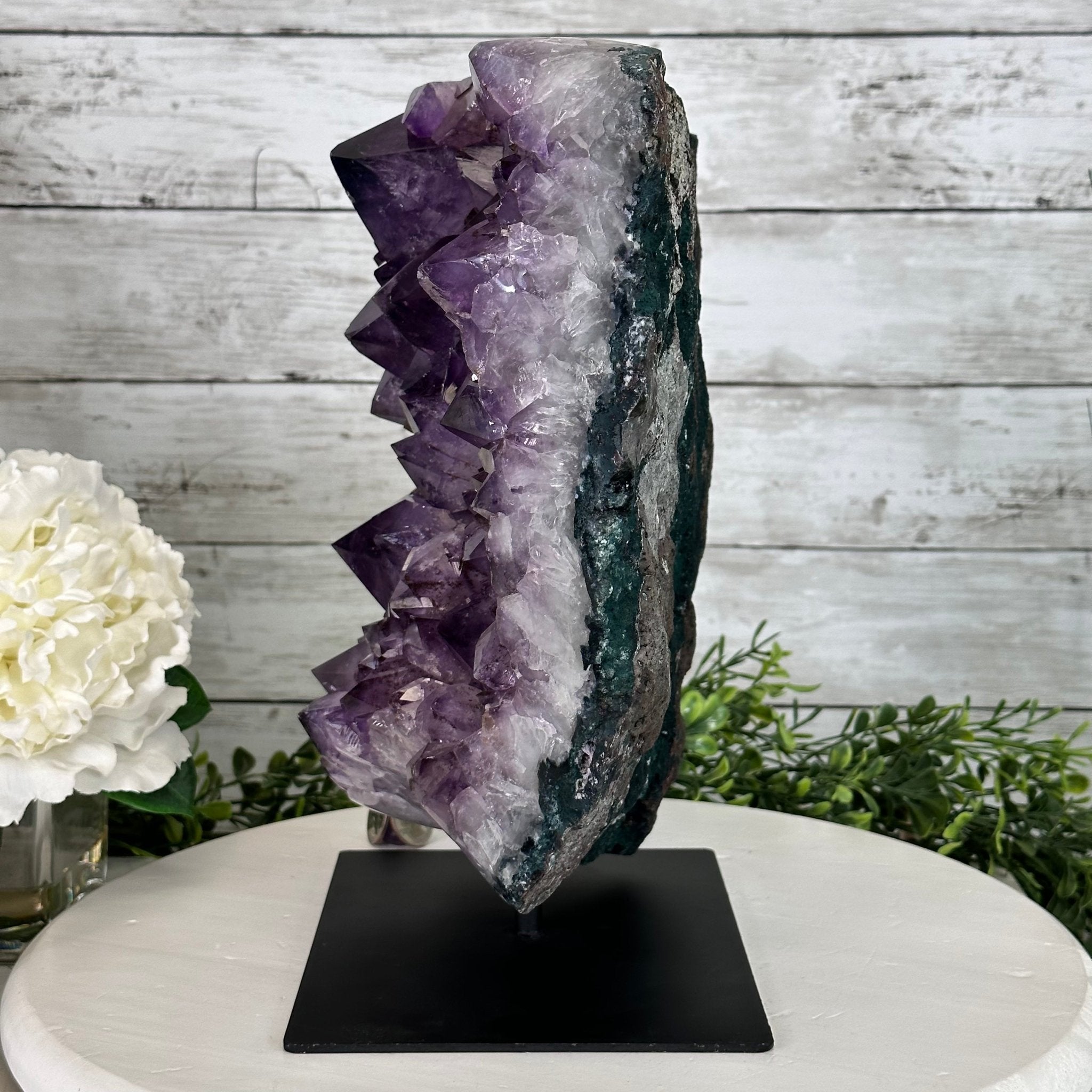 Extra Quality Amethyst Cluster on a Metal Base, 26.5 lbs & 12.2" Tall, Model #5491-0097 by Brazil Gems - Brazil GemsBrazil GemsExtra Quality Amethyst Cluster on a Metal Base, 26.5 lbs & 12.2" Tall, Model #5491-0097 by Brazil GemsClusters on Fixed Bases5491-0097