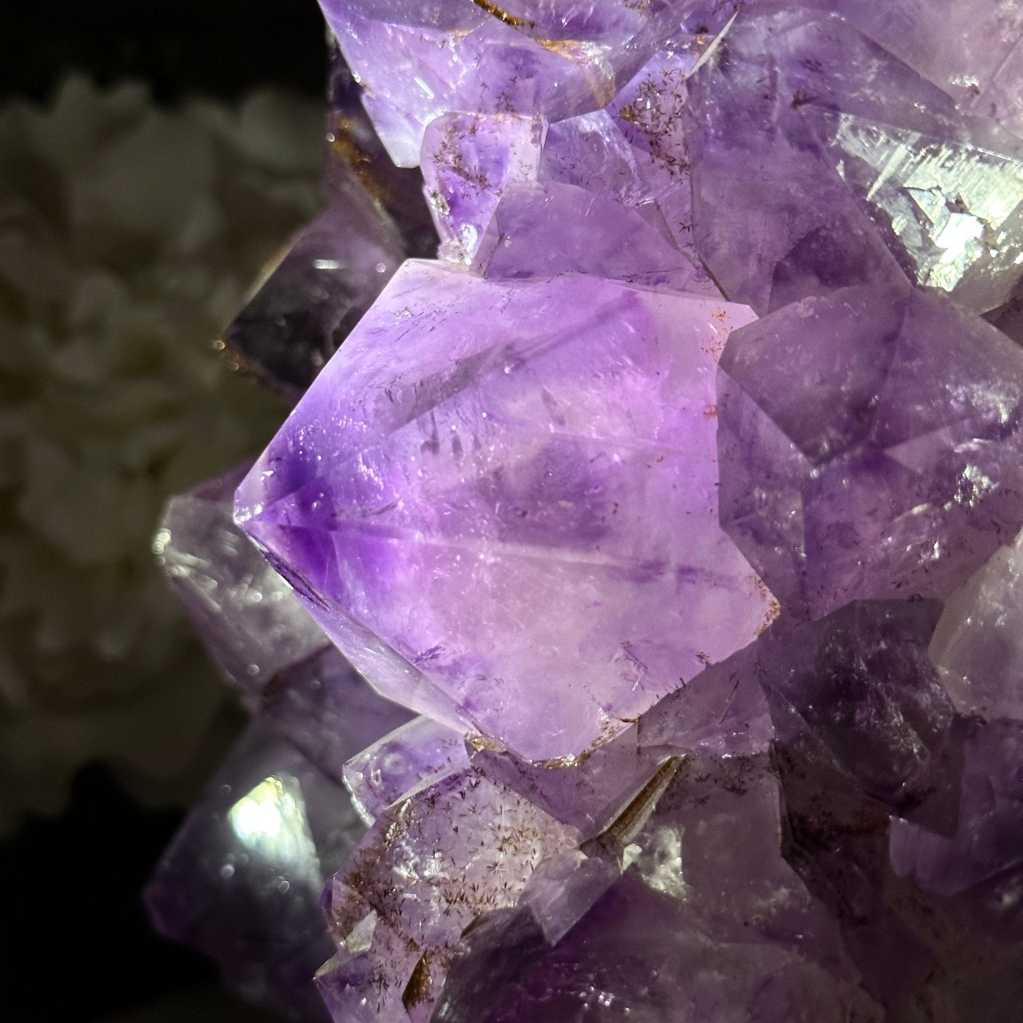 Extra Quality Amethyst Cluster on a Metal Base, 26.5 lbs & 12.2" Tall, Model #5491-0097 by Brazil Gems - Brazil GemsBrazil GemsExtra Quality Amethyst Cluster on a Metal Base, 26.5 lbs & 12.2" Tall, Model #5491-0097 by Brazil GemsClusters on Fixed Bases5491-0097