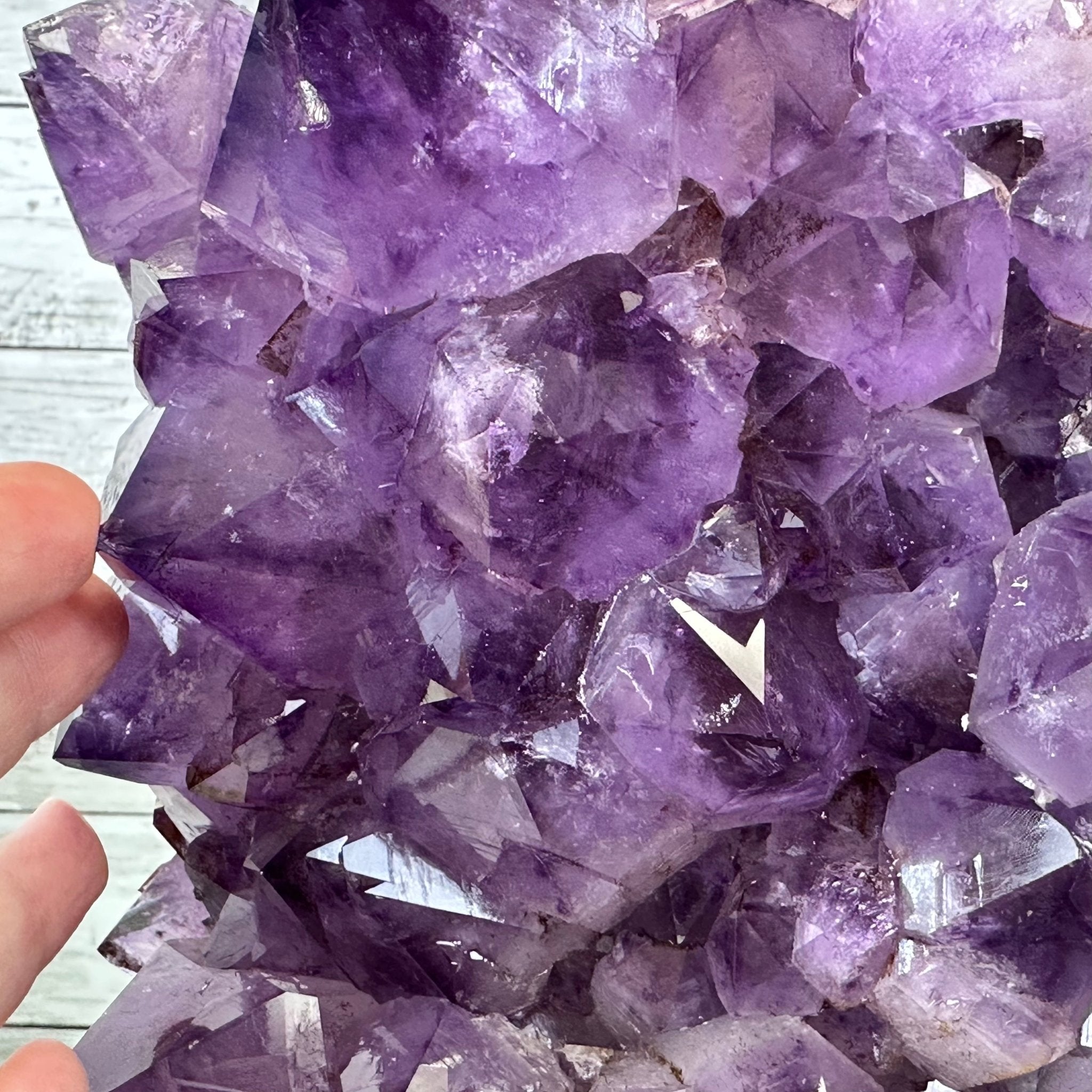 Extra Quality Amethyst Cluster on a Metal Base, 26.5 lbs & 12.2" Tall, Model #5491-0097 by Brazil Gems - Brazil GemsBrazil GemsExtra Quality Amethyst Cluster on a Metal Base, 26.5 lbs & 12.2" Tall, Model #5491-0097 by Brazil GemsClusters on Fixed Bases5491-0097