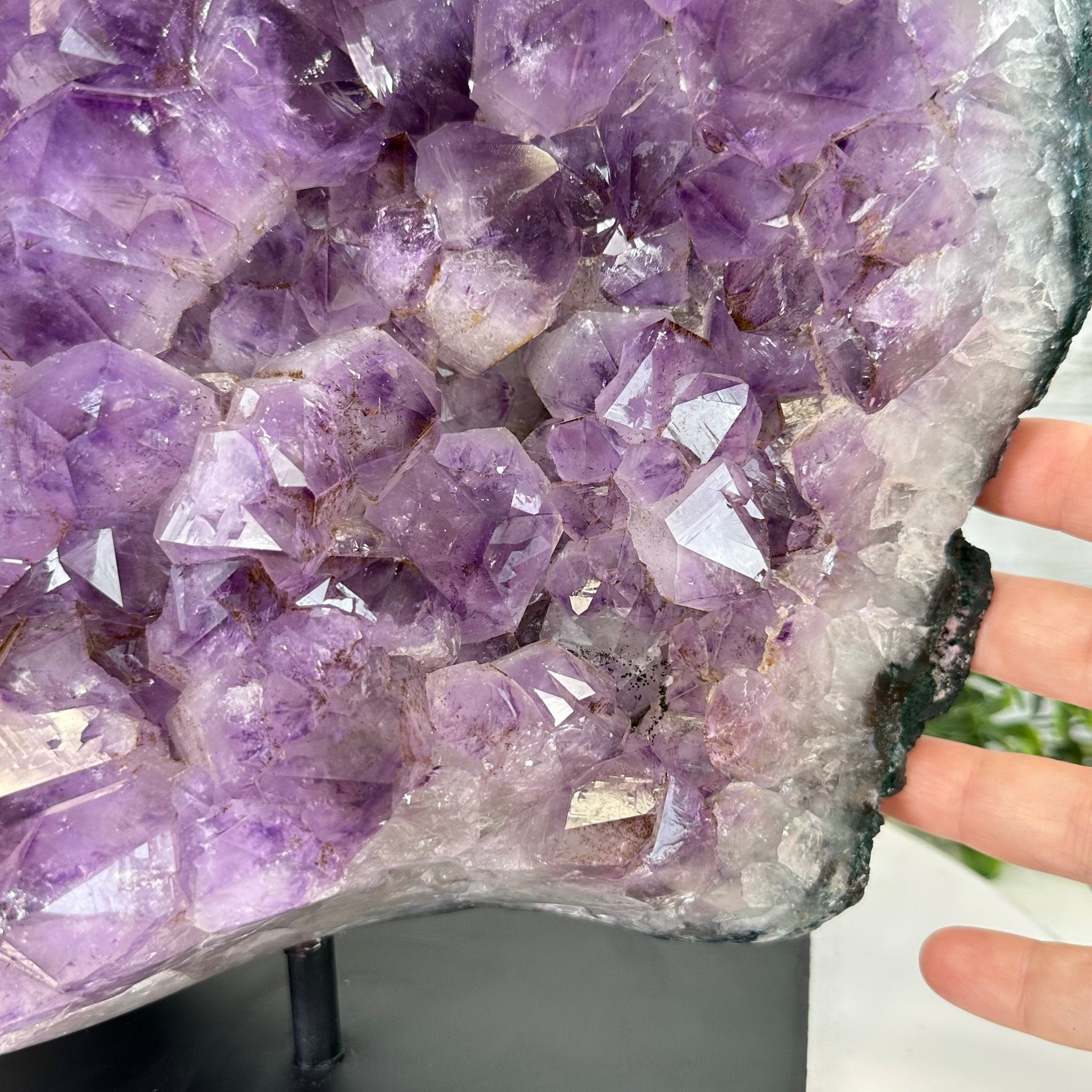 Extra Quality Amethyst Cluster on a Metal Base, 26.5 lbs & 12.2" Tall, Model #5491-0097 by Brazil Gems - Brazil GemsBrazil GemsExtra Quality Amethyst Cluster on a Metal Base, 26.5 lbs & 12.2" Tall, Model #5491-0097 by Brazil GemsClusters on Fixed Bases5491-0097