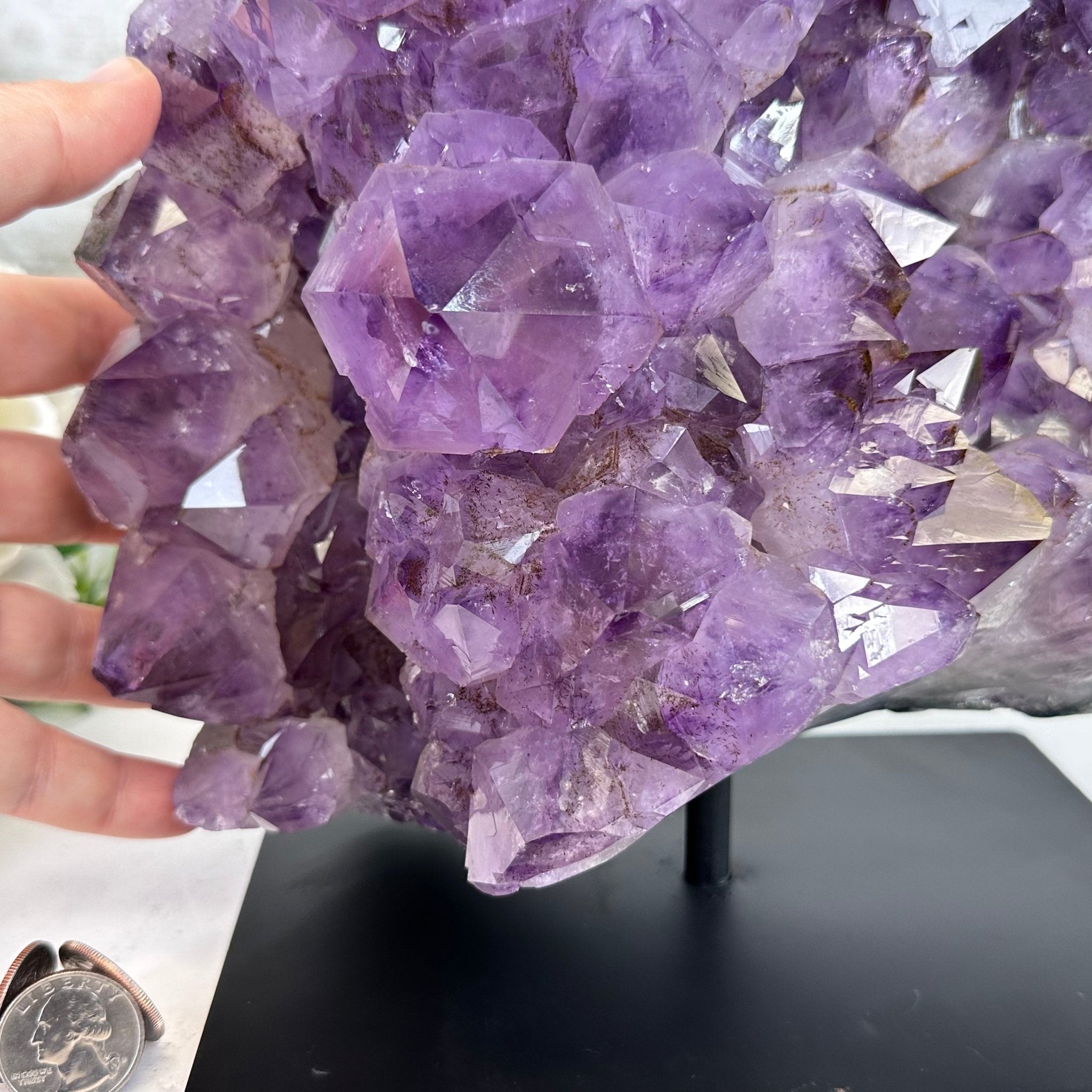 Extra Quality Amethyst Cluster on a Metal Base, 26.5 lbs & 12.2" Tall, Model #5491-0097 by Brazil Gems - Brazil GemsBrazil GemsExtra Quality Amethyst Cluster on a Metal Base, 26.5 lbs & 12.2" Tall, Model #5491-0097 by Brazil GemsClusters on Fixed Bases5491-0097