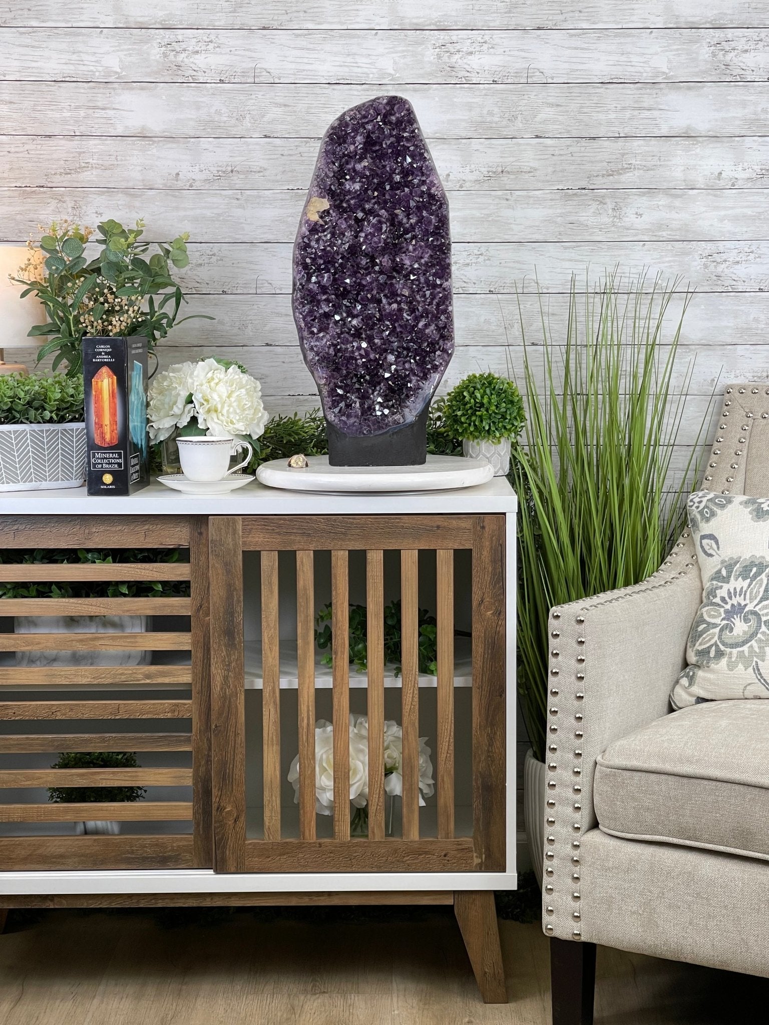 Extra Quality Amethyst Druse Cluster on Cement Base, 38.4 lbs and 23" Tall #5614-0053 - Brazil GemsBrazil GemsExtra Quality Amethyst Druse Cluster on Cement Base, 38.4 lbs and 23" Tall #5614-0053Clusters on Cement Bases5614-0053