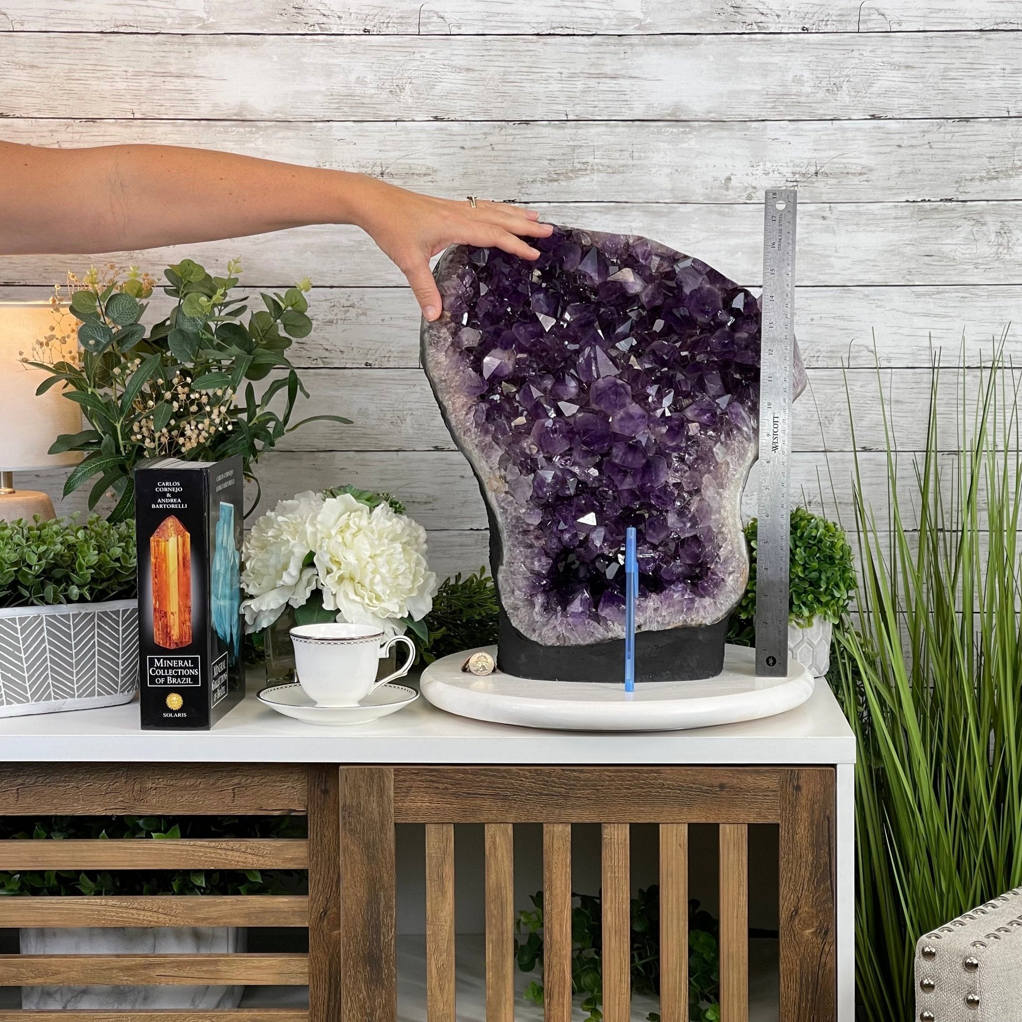 Extra Quality Amethyst Druse Cluster on Cement Base, 77.8 lbs and 16.7" Tall #5614-0062 - Brazil GemsBrazil GemsExtra Quality Amethyst Druse Cluster on Cement Base, 77.8 lbs and 16.7" Tall #5614-0062Clusters on Cement Bases5614-0062