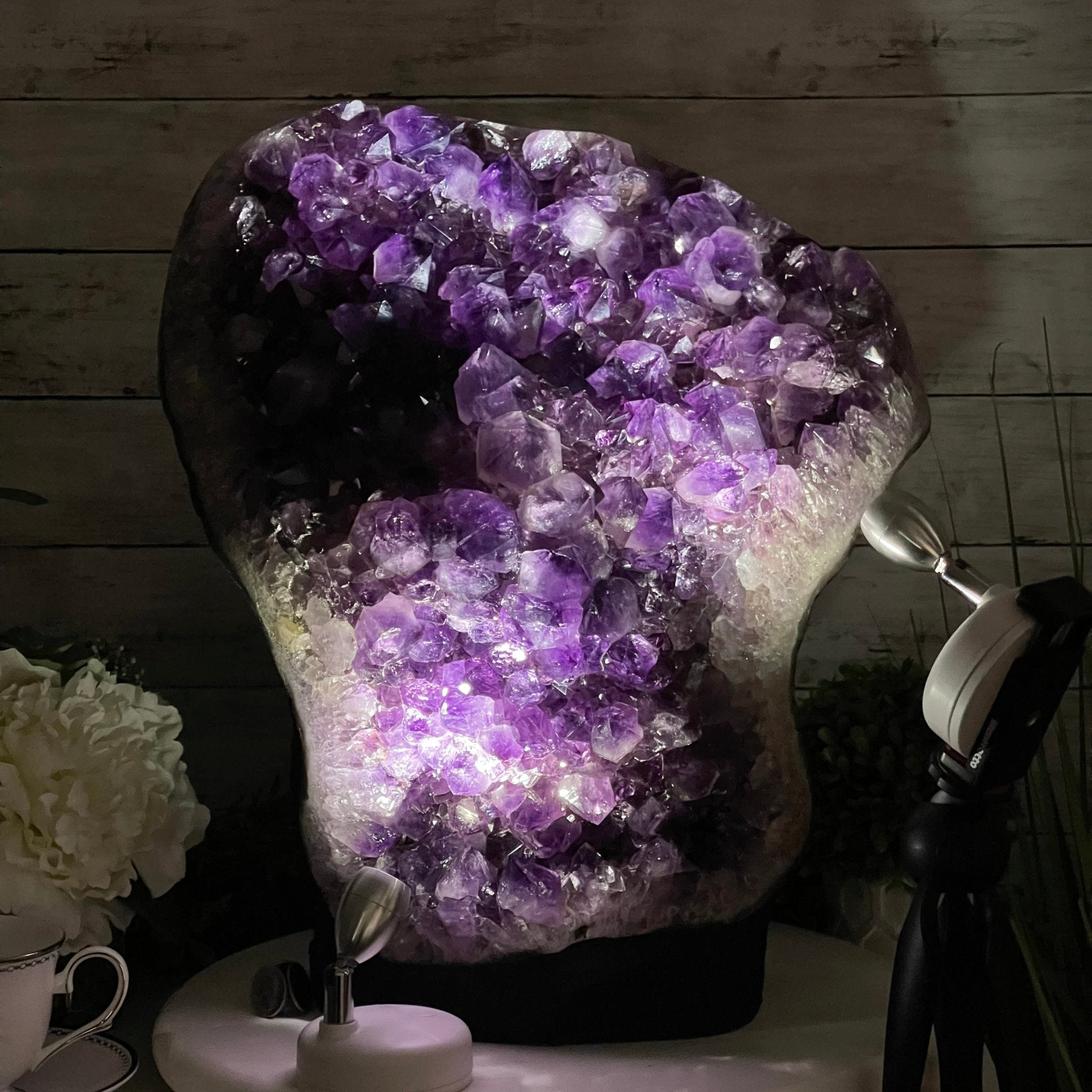Extra Quality Amethyst Druse Cluster on Cement Base, 77.8 lbs and 16.7" Tall #5614-0062 - Brazil GemsBrazil GemsExtra Quality Amethyst Druse Cluster on Cement Base, 77.8 lbs and 16.7" Tall #5614-0062Clusters on Cement Bases5614-0062