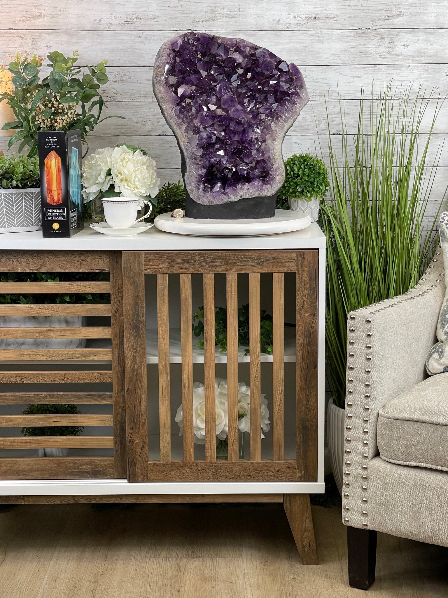 Extra Quality Amethyst Druse Cluster on Cement Base, 77.8 lbs and 16.7" Tall #5614-0062 - Brazil GemsBrazil GemsExtra Quality Amethyst Druse Cluster on Cement Base, 77.8 lbs and 16.7" Tall #5614-0062Clusters on Cement Bases5614-0062