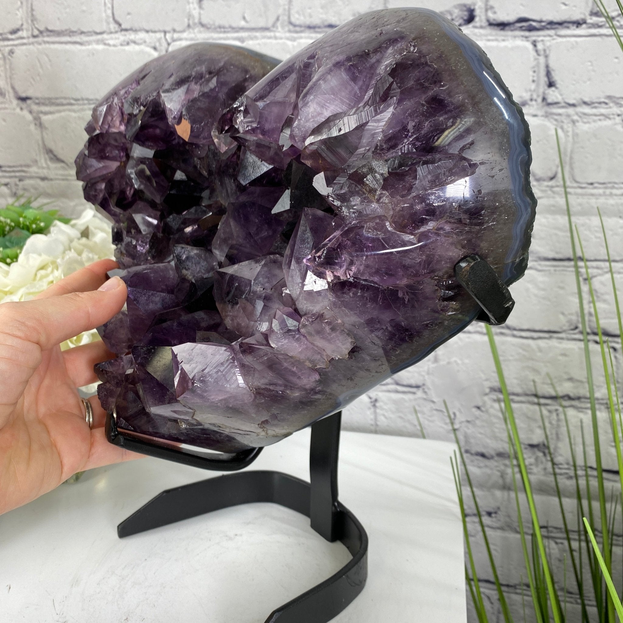 Extra Quality Amethyst Heart Geode, metal stand, 12.25" Tall & 22.1 lbs #5463-0120 by Brazil Gems - Brazil GemsBrazil GemsExtra Quality Amethyst Heart Geode, metal stand, 12.25" Tall & 22.1 lbs #5463-0120 by Brazil GemsHearts5463-0120