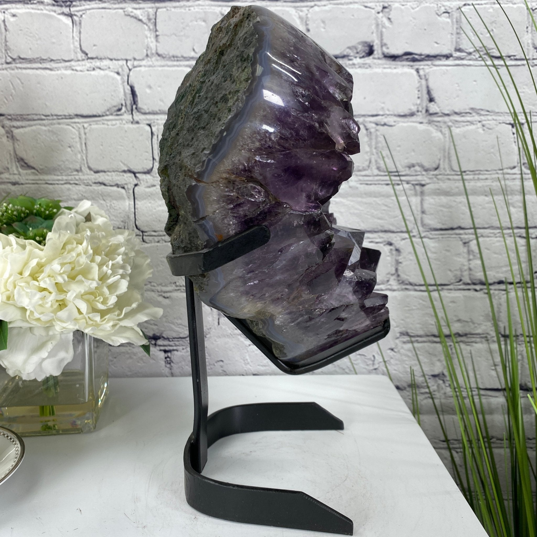 Extra Quality Amethyst Heart Geode, metal stand, 12.25" Tall & 22.1 lbs #5463-0120 by Brazil Gems - Brazil GemsBrazil GemsExtra Quality Amethyst Heart Geode, metal stand, 12.25" Tall & 22.1 lbs #5463-0120 by Brazil GemsHearts5463-0120