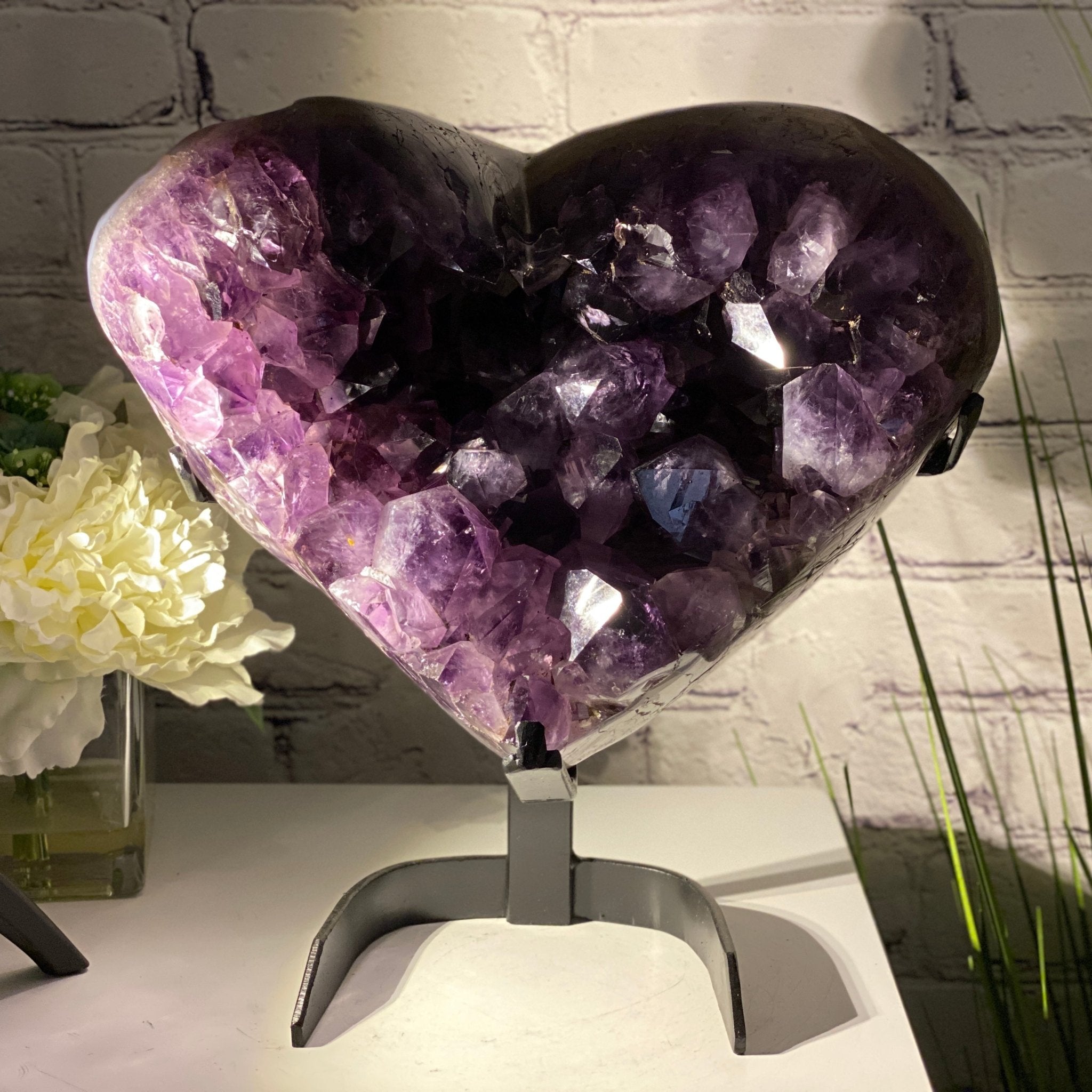 Extra Quality Amethyst Heart Geode, metal stand, 12.25" Tall & 22.1 lbs #5463-0120 by Brazil Gems - Brazil GemsBrazil GemsExtra Quality Amethyst Heart Geode, metal stand, 12.25" Tall & 22.1 lbs #5463-0120 by Brazil GemsHearts5463-0120