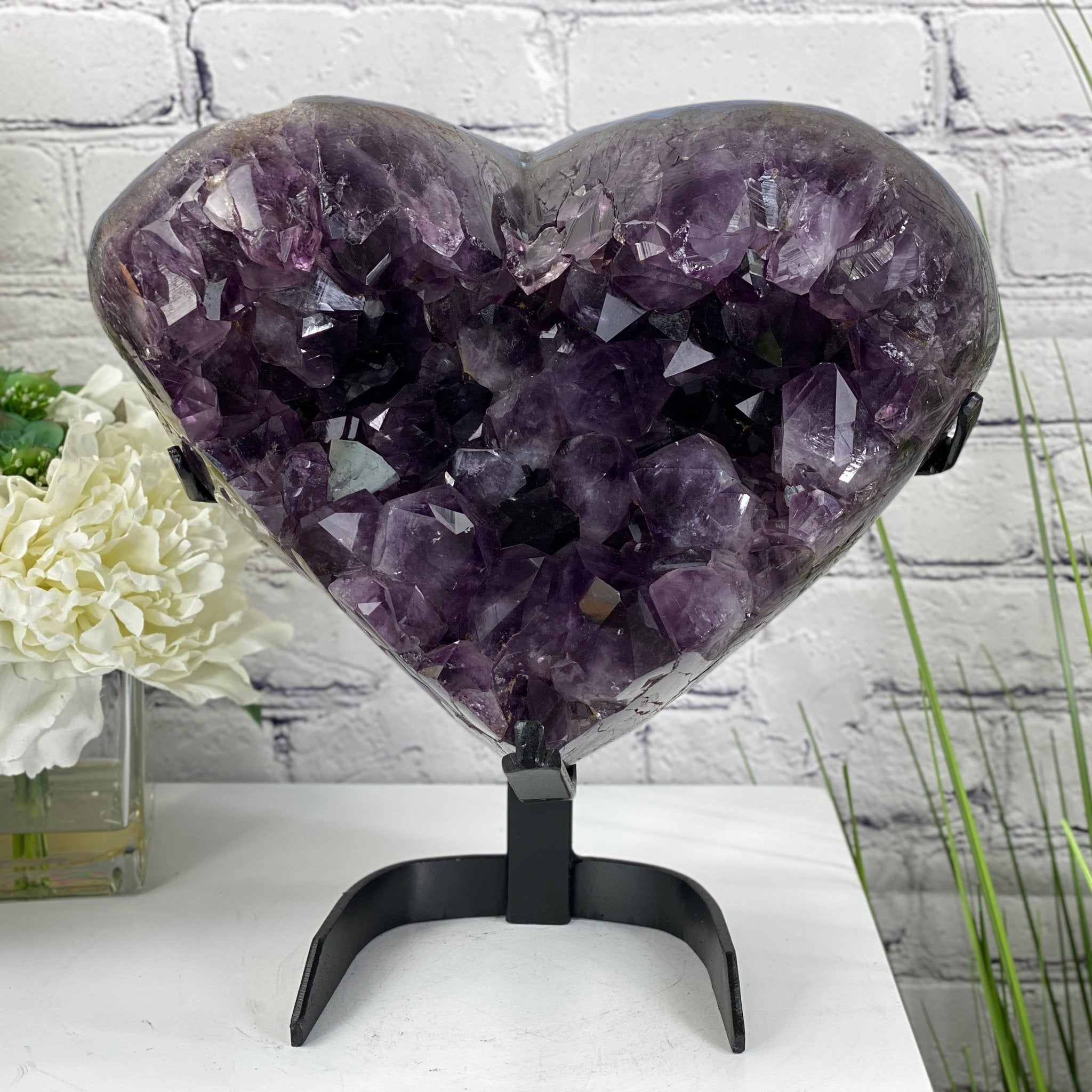 Extra Quality Amethyst Heart Geode, metal stand, 12.25" Tall & 22.1 lbs #5463-0120 by Brazil Gems - Brazil GemsBrazil GemsExtra Quality Amethyst Heart Geode, metal stand, 12.25" Tall & 22.1 lbs #5463-0120 by Brazil GemsHearts5463-0120
