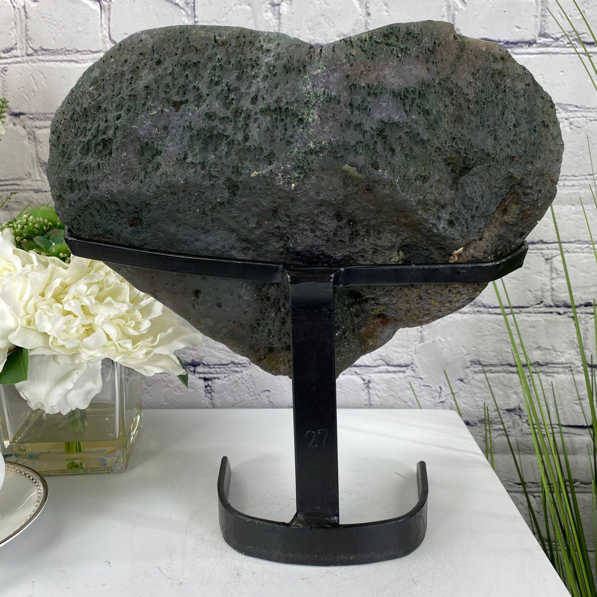 Extra Quality Amethyst Heart Geode, metal stand, 12.25" Tall & 22.1 lbs #5463-0120 by Brazil Gems - Brazil GemsBrazil GemsExtra Quality Amethyst Heart Geode, metal stand, 12.25" Tall & 22.1 lbs #5463-0120 by Brazil GemsHearts5463-0120