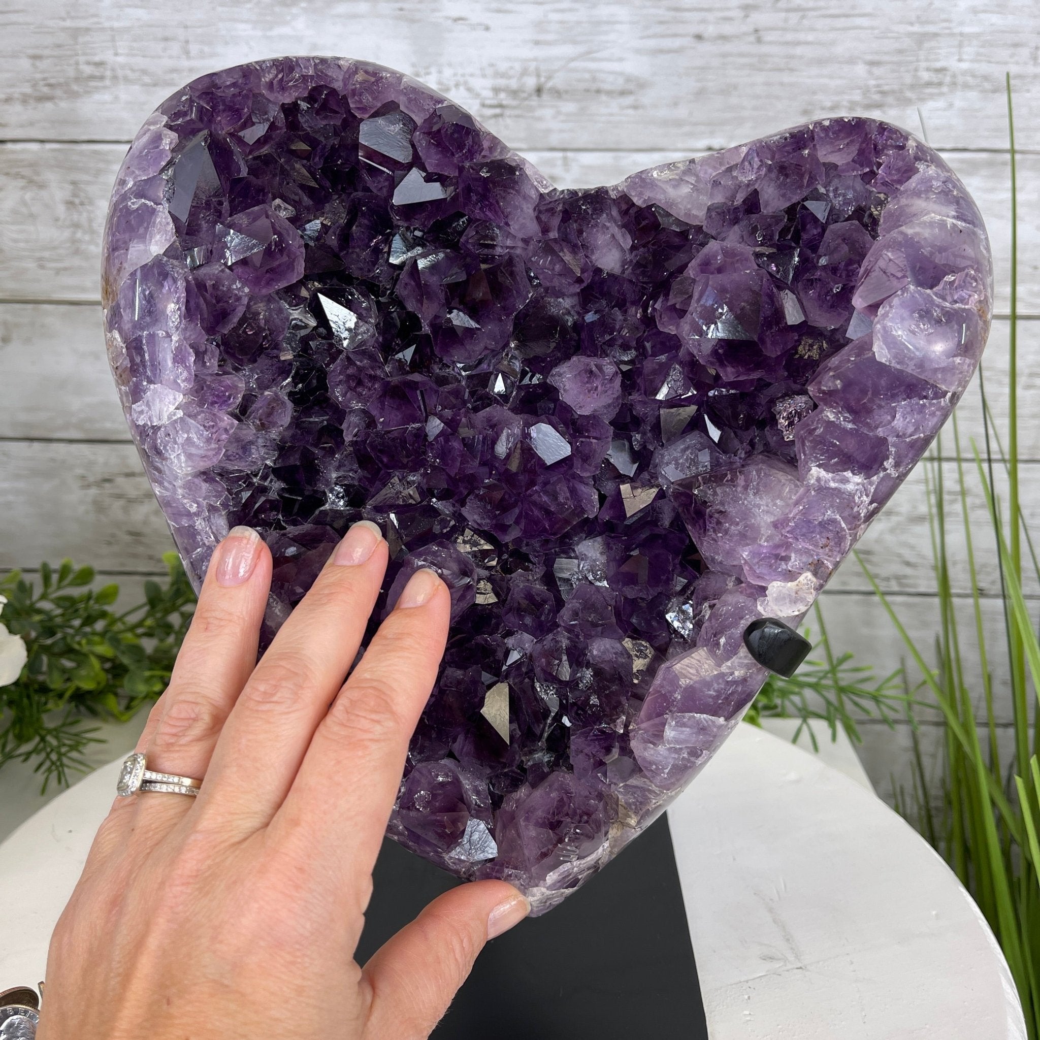 Extra Quality Amethyst Heart Geode, metal stand, 13 lbs & 11.25" Tall #5463-0196 by Brazil Gems - Brazil GemsBrazil GemsExtra Quality Amethyst Heart Geode, metal stand, 13 lbs & 11.25" Tall #5463-0196 by Brazil GemsHearts5463-0196