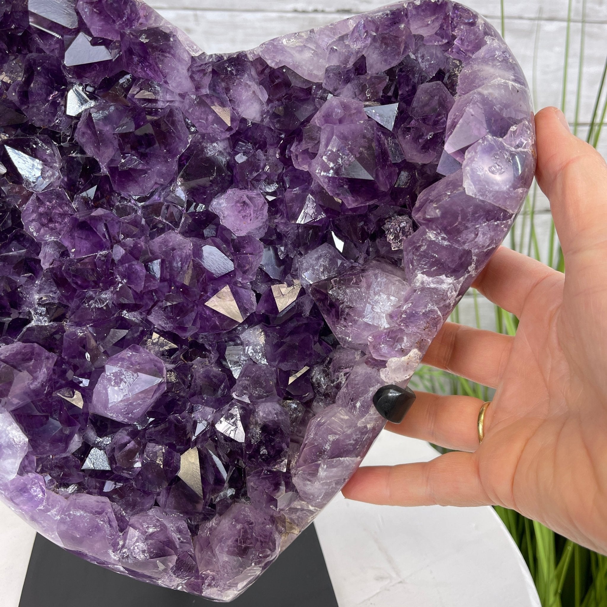 Extra Quality Amethyst Heart Geode, metal stand, 13 lbs & 11.25" Tall #5463-0196 by Brazil Gems - Brazil GemsBrazil GemsExtra Quality Amethyst Heart Geode, metal stand, 13 lbs & 11.25" Tall #5463-0196 by Brazil GemsHearts5463-0196