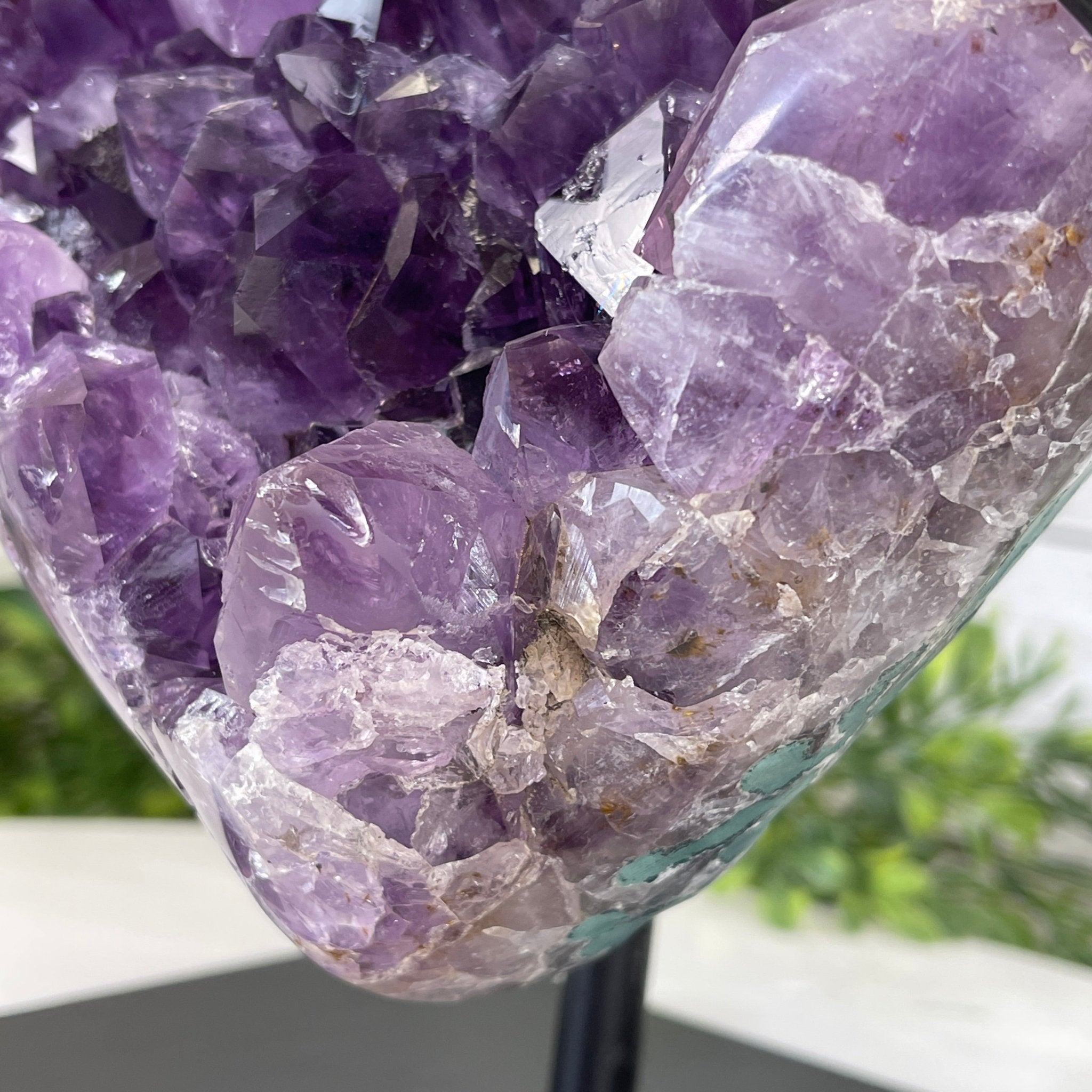 Extra Quality Amethyst Heart Geode, metal stand, 13 lbs & 11.25" Tall #5463-0196 by Brazil Gems - Brazil GemsBrazil GemsExtra Quality Amethyst Heart Geode, metal stand, 13 lbs & 11.25" Tall #5463-0196 by Brazil GemsHearts5463-0196