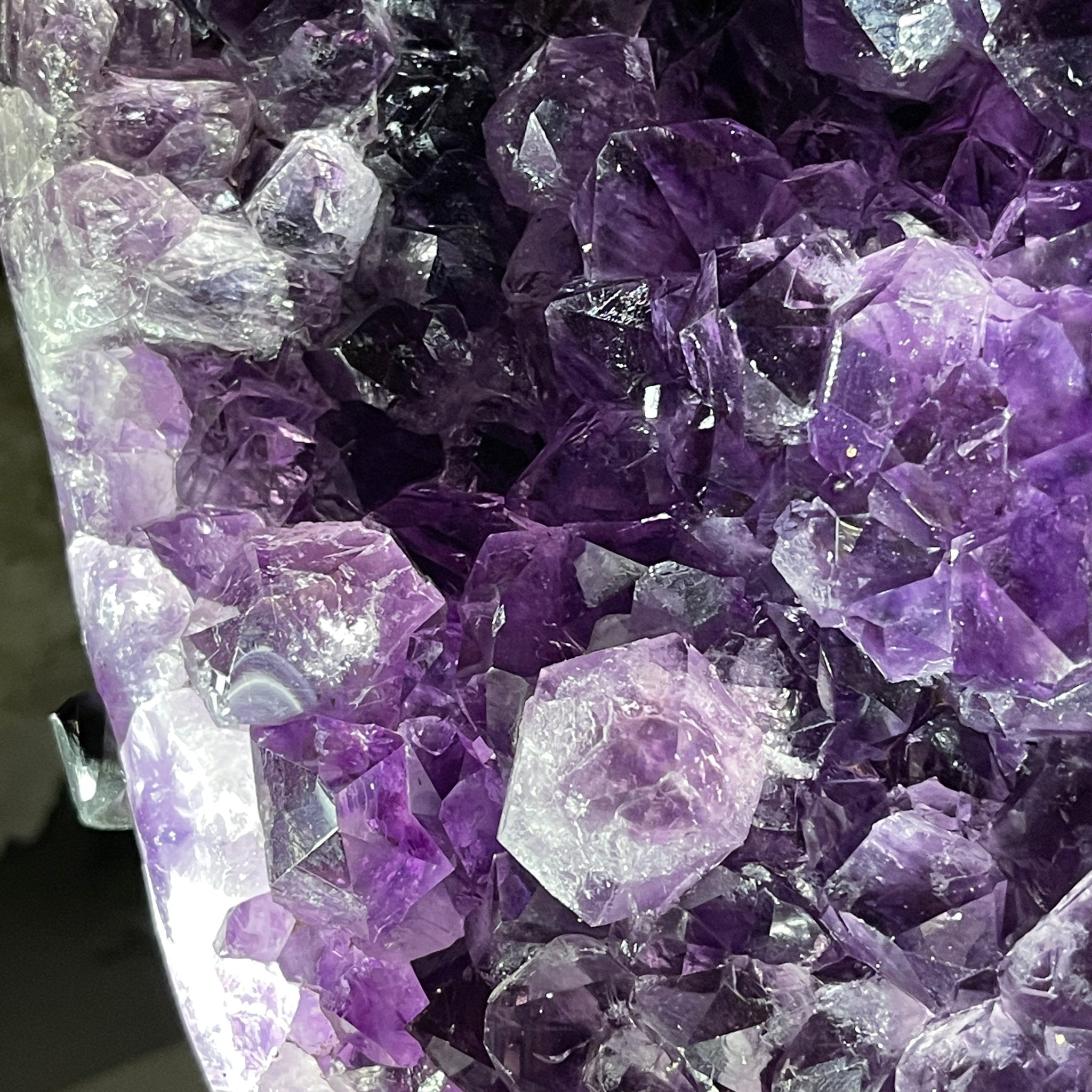 Extra Quality Amethyst Heart Geode, metal stand, 13 lbs & 11.25" Tall #5463-0196 by Brazil Gems - Brazil GemsBrazil GemsExtra Quality Amethyst Heart Geode, metal stand, 13 lbs & 11.25" Tall #5463-0196 by Brazil GemsHearts5463-0196