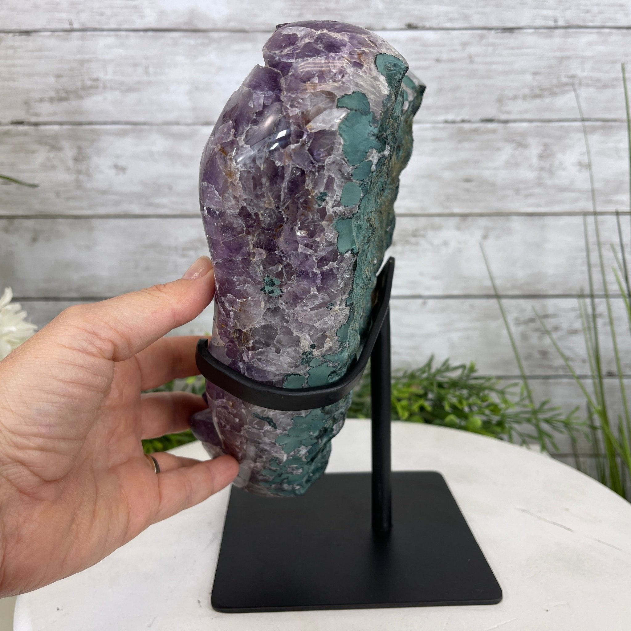 Extra Quality Amethyst Heart Geode, metal stand, 13 lbs & 11.25" Tall #5463-0196 by Brazil Gems - Brazil GemsBrazil GemsExtra Quality Amethyst Heart Geode, metal stand, 13 lbs & 11.25" Tall #5463-0196 by Brazil GemsHearts5463-0196