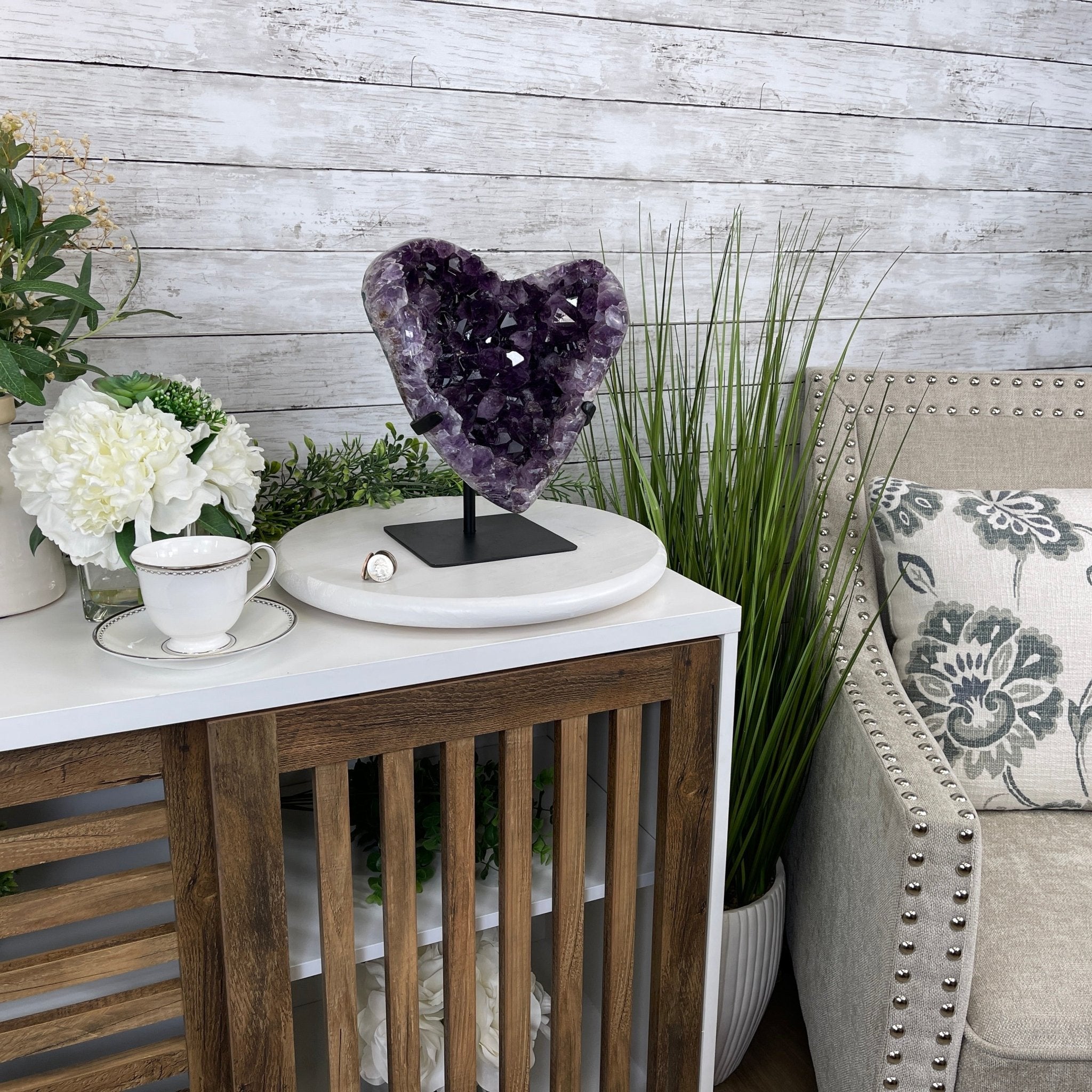 Extra Quality Amethyst Heart Geode, metal stand, 13 lbs & 11.25" Tall #5463-0196 by Brazil Gems - Brazil GemsBrazil GemsExtra Quality Amethyst Heart Geode, metal stand, 13 lbs & 11.25" Tall #5463-0196 by Brazil GemsHearts5463-0196