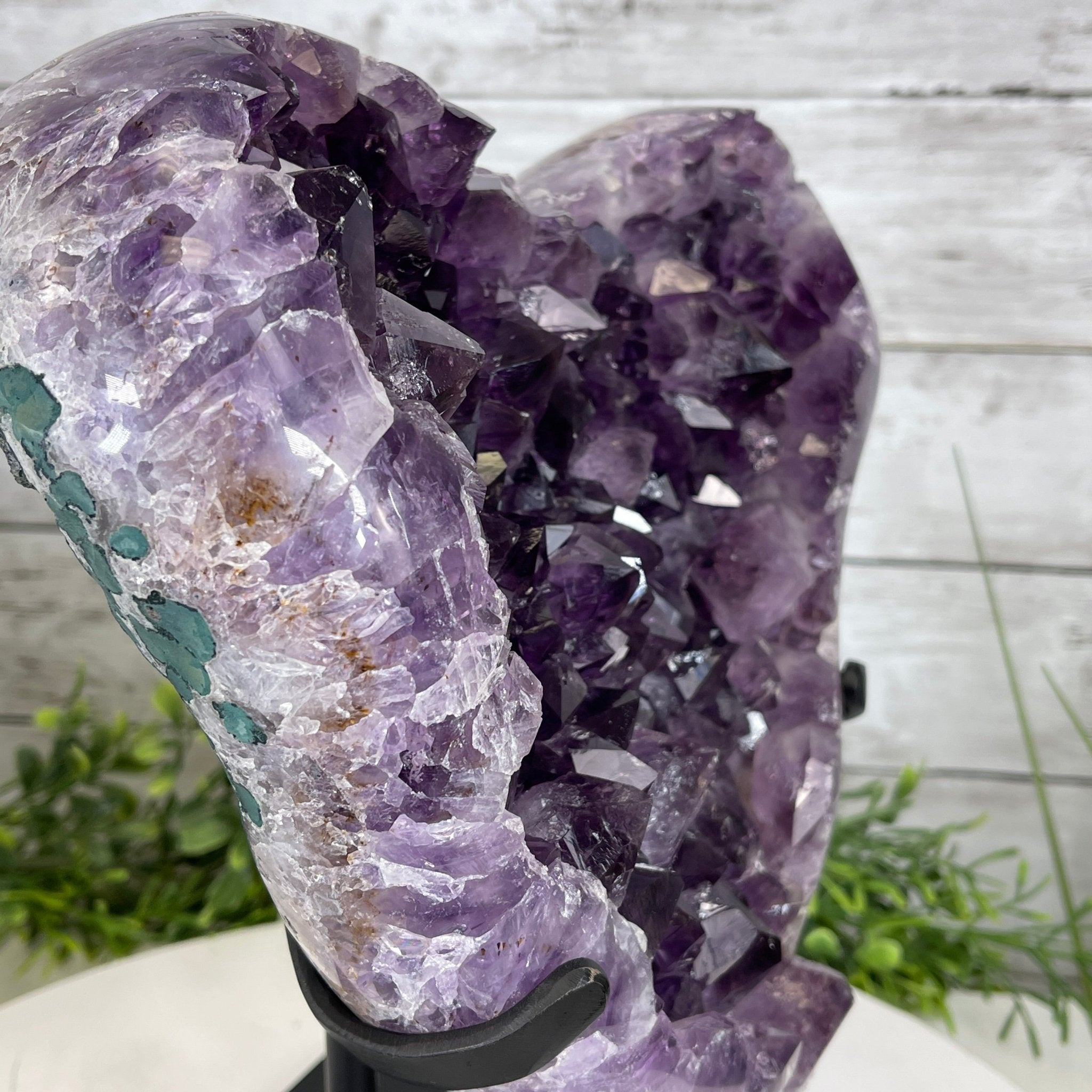 Extra Quality Amethyst Heart Geode, metal stand, 13 lbs & 11.25" Tall #5463-0196 by Brazil Gems - Brazil GemsBrazil GemsExtra Quality Amethyst Heart Geode, metal stand, 13 lbs & 11.25" Tall #5463-0196 by Brazil GemsHearts5463-0196
