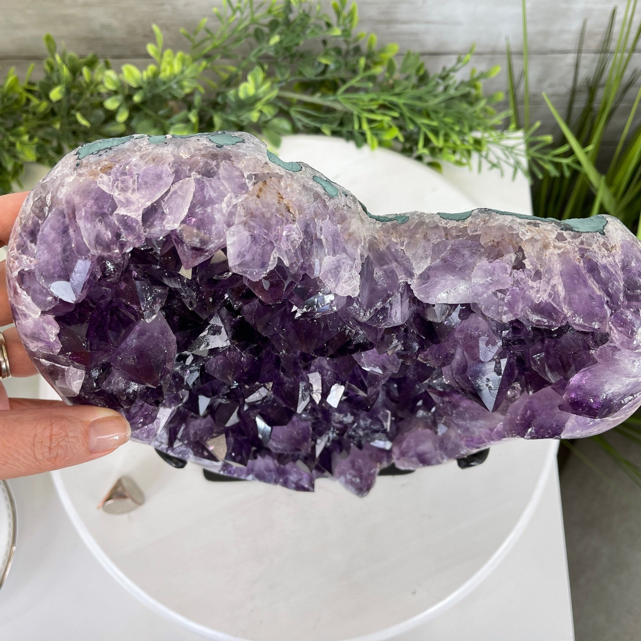 Extra Quality Amethyst Heart Geode, metal stand, 13 lbs & 11.25" Tall #5463-0196 by Brazil Gems - Brazil GemsBrazil GemsExtra Quality Amethyst Heart Geode, metal stand, 13 lbs & 11.25" Tall #5463-0196 by Brazil GemsHearts5463-0196