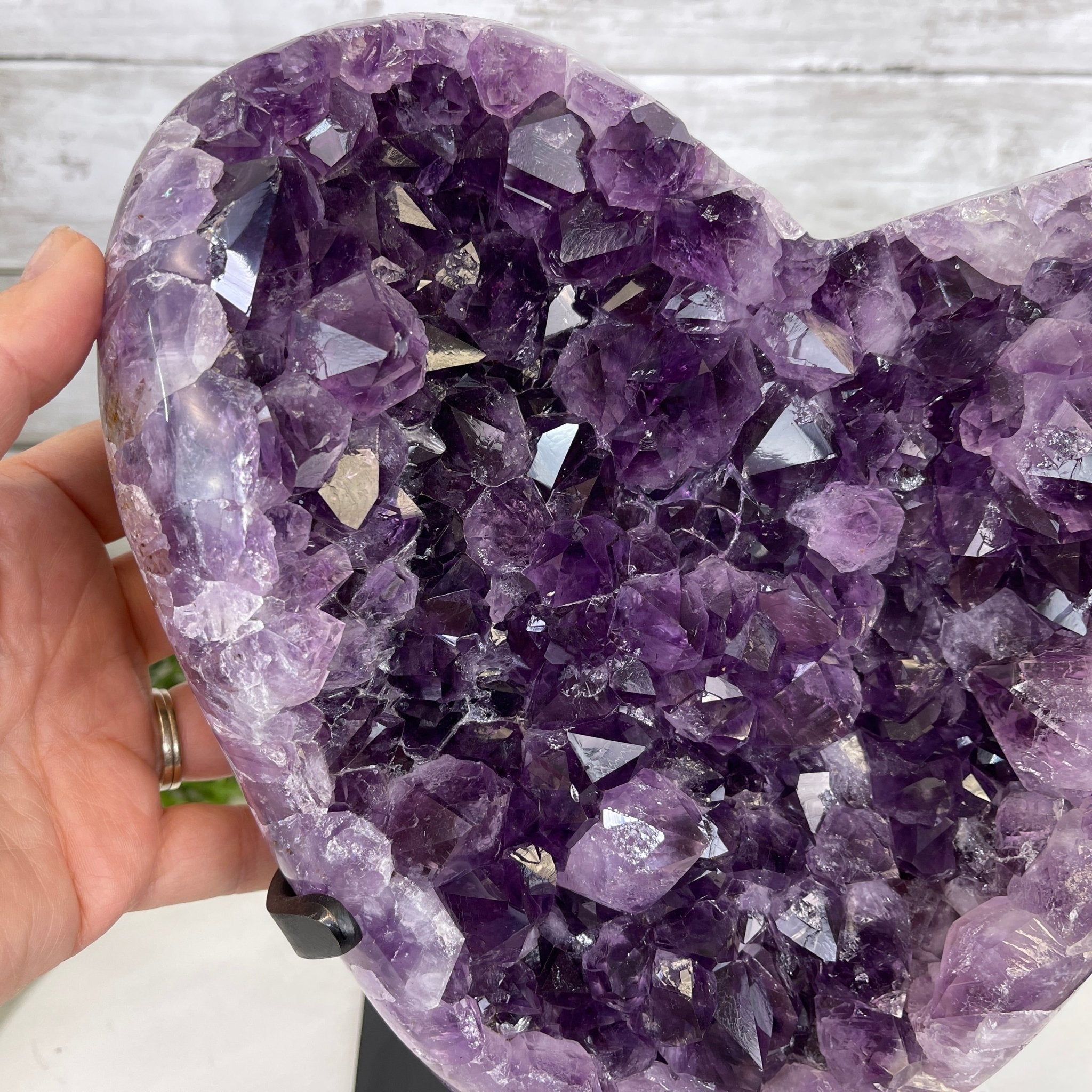 Extra Quality Amethyst Heart Geode, metal stand, 13 lbs & 11.25" Tall #5463-0196 by Brazil Gems - Brazil GemsBrazil GemsExtra Quality Amethyst Heart Geode, metal stand, 13 lbs & 11.25" Tall #5463-0196 by Brazil GemsHearts5463-0196