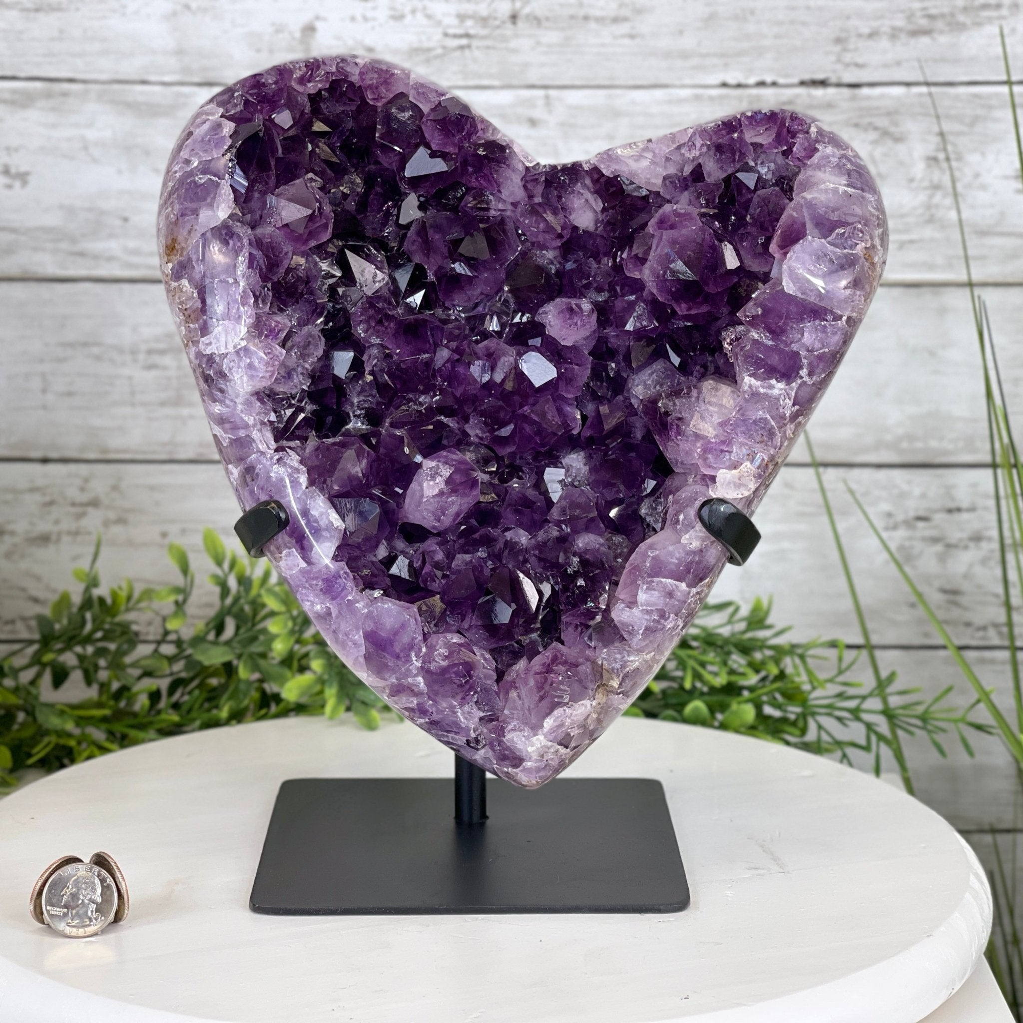 Extra Quality Amethyst Heart Geode, metal stand, 13 lbs & 11.25" Tall #5463-0196 by Brazil Gems - Brazil GemsBrazil GemsExtra Quality Amethyst Heart Geode, metal stand, 13 lbs & 11.25" Tall #5463-0196 by Brazil GemsHearts5463-0196