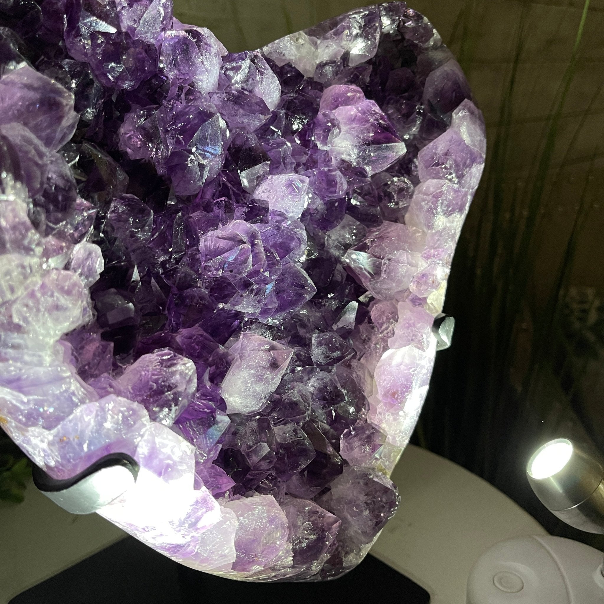 Extra Quality Amethyst Heart Geode, metal stand, 13 lbs & 11.25" Tall #5463-0196 by Brazil Gems - Brazil GemsBrazil GemsExtra Quality Amethyst Heart Geode, metal stand, 13 lbs & 11.25" Tall #5463-0196 by Brazil GemsHearts5463-0196