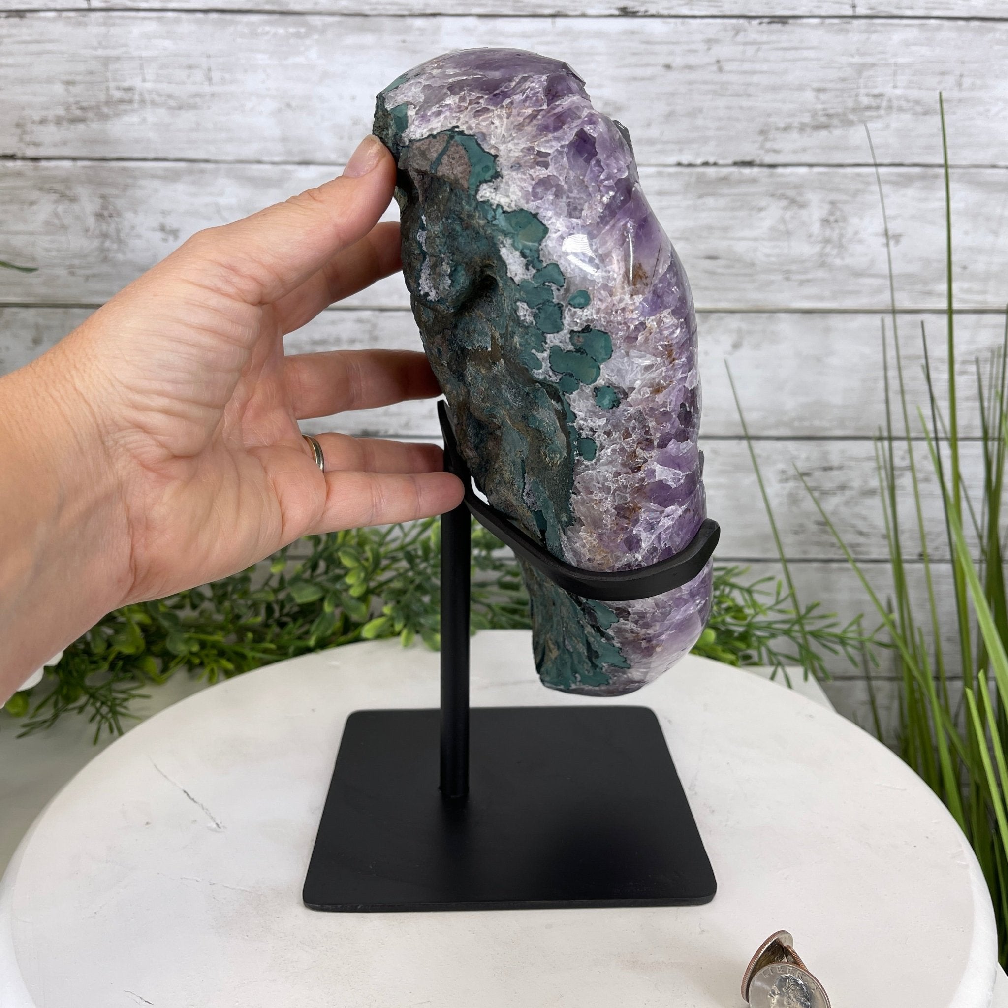 Extra Quality Amethyst Heart Geode, metal stand, 13 lbs & 11.25" Tall #5463-0196 by Brazil Gems - Brazil GemsBrazil GemsExtra Quality Amethyst Heart Geode, metal stand, 13 lbs & 11.25" Tall #5463-0196 by Brazil GemsHearts5463-0196