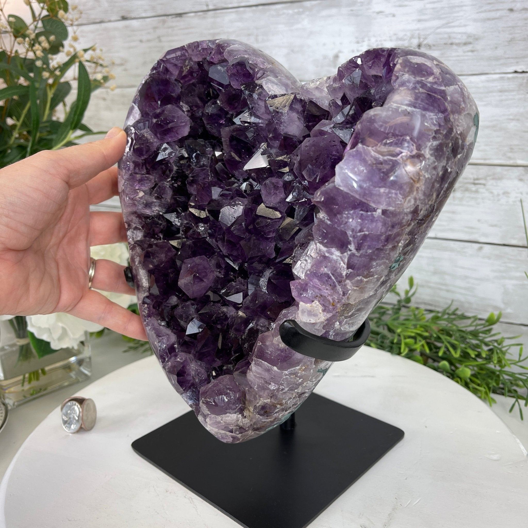 Extra Quality Amethyst Heart Geode, metal stand, 13 lbs & 11.25" Tall #5463-0196 by Brazil Gems - Brazil GemsBrazil GemsExtra Quality Amethyst Heart Geode, metal stand, 13 lbs & 11.25" Tall #5463-0196 by Brazil GemsHearts5463-0196