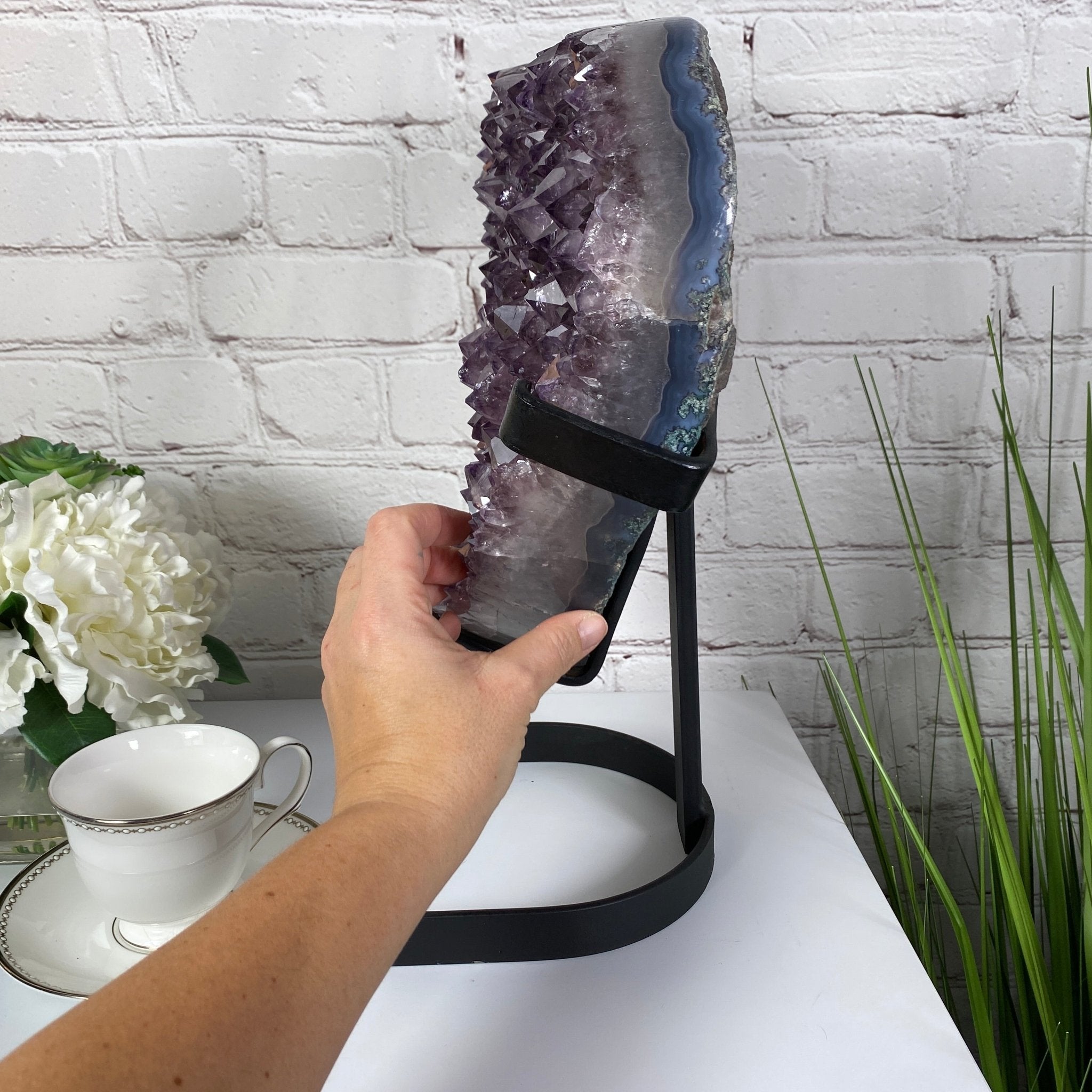 Extra Quality Amethyst Heart Geode, metal stand, 15.5" Tall & 27.2 lbs #5463-0041 by Brazil Gems - Brazil GemsBrazil GemsExtra Quality Amethyst Heart Geode, metal stand, 15.5" Tall & 27.2 lbs #5463-0041 by Brazil GemsHearts5463-0041