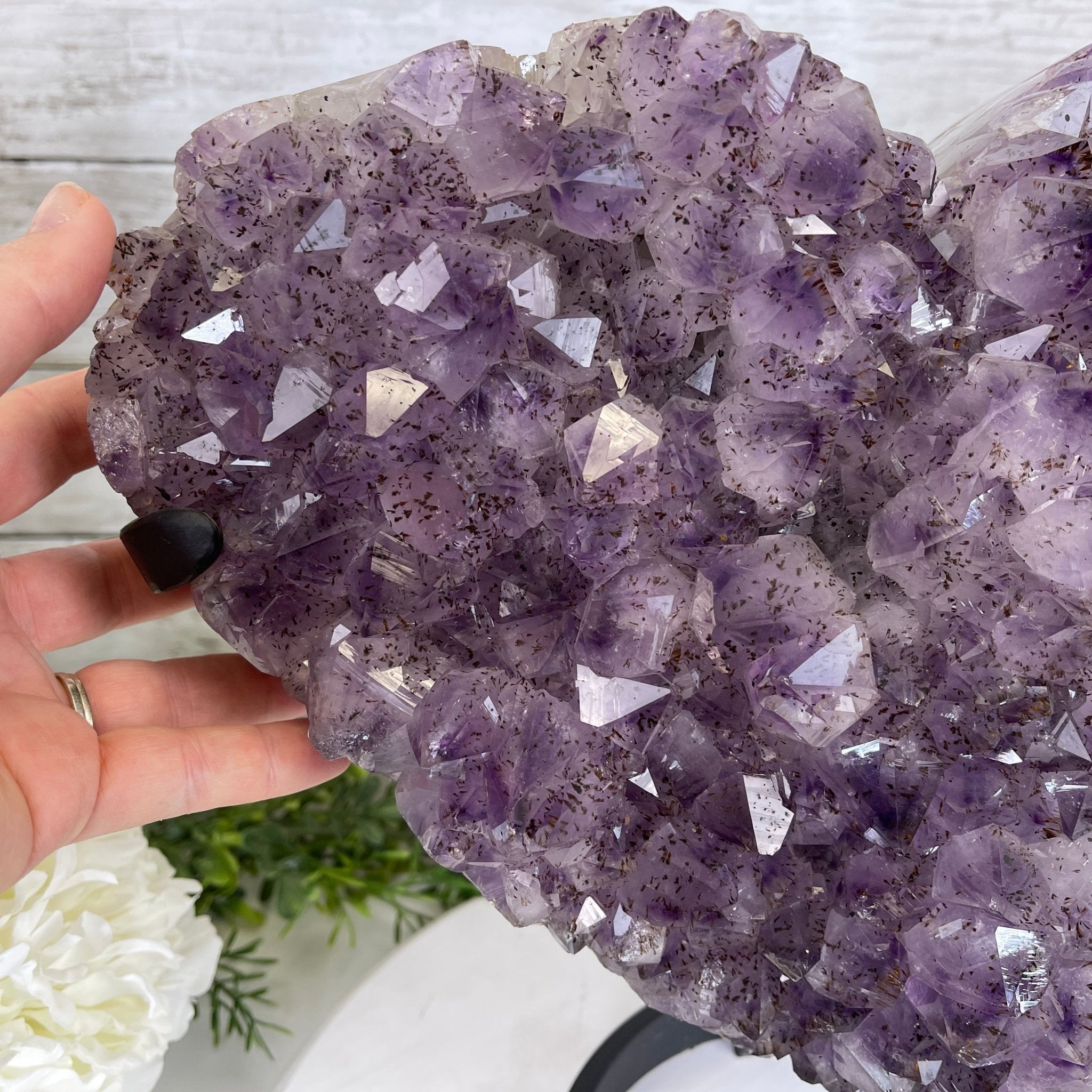 Extra Quality Amethyst Heart Geode, metal stand, 25.8 lbs & 12.8" Tall #5463-0186 by Brazil Gems - Brazil GemsBrazil GemsExtra Quality Amethyst Heart Geode, metal stand, 25.8 lbs & 12.8" Tall #5463-0186 by Brazil GemsHearts5463-0186