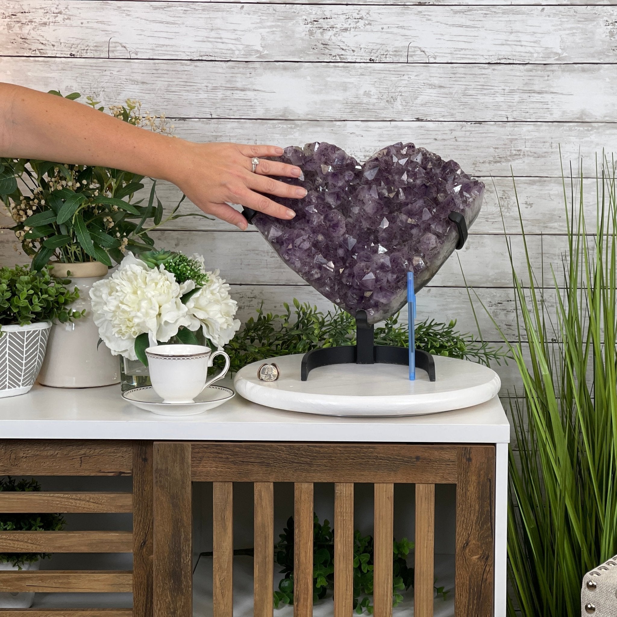 Extra Quality Amethyst Heart Geode, metal stand, 25.8 lbs & 12.8" Tall #5463-0186 by Brazil Gems - Brazil GemsBrazil GemsExtra Quality Amethyst Heart Geode, metal stand, 25.8 lbs & 12.8" Tall #5463-0186 by Brazil GemsHearts5463-0186