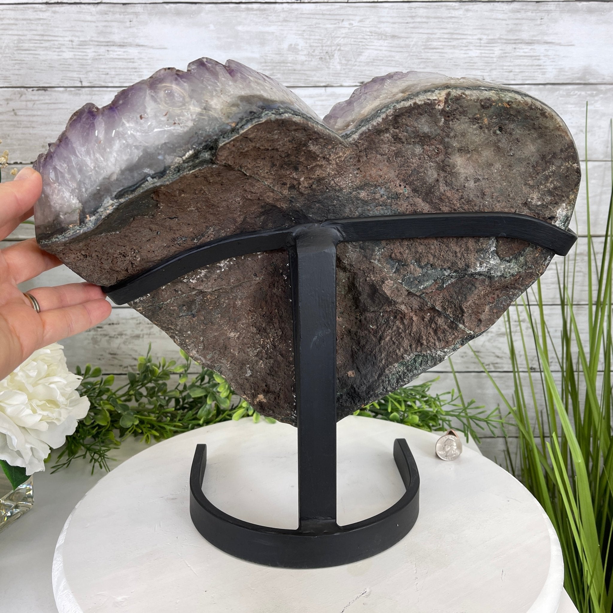 Extra Quality Amethyst Heart Geode, metal stand, 25.8 lbs & 12.8" Tall #5463-0186 by Brazil Gems - Brazil GemsBrazil GemsExtra Quality Amethyst Heart Geode, metal stand, 25.8 lbs & 12.8" Tall #5463-0186 by Brazil GemsHearts5463-0186