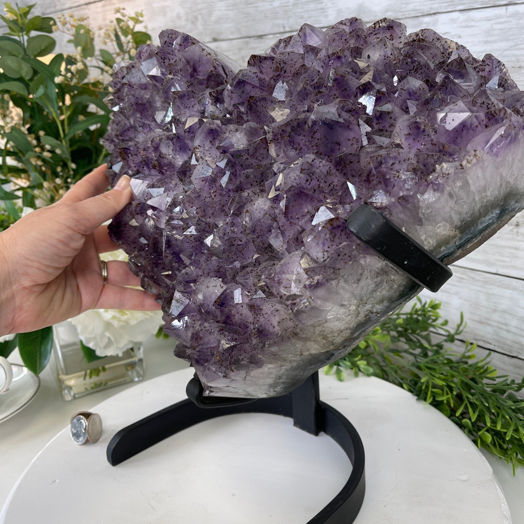 Extra Quality Amethyst Heart Geode, metal stand, 25.8 lbs & 12.8" Tall #5463-0186 by Brazil Gems - Brazil GemsBrazil GemsExtra Quality Amethyst Heart Geode, metal stand, 25.8 lbs & 12.8" Tall #5463-0186 by Brazil GemsHearts5463-0186