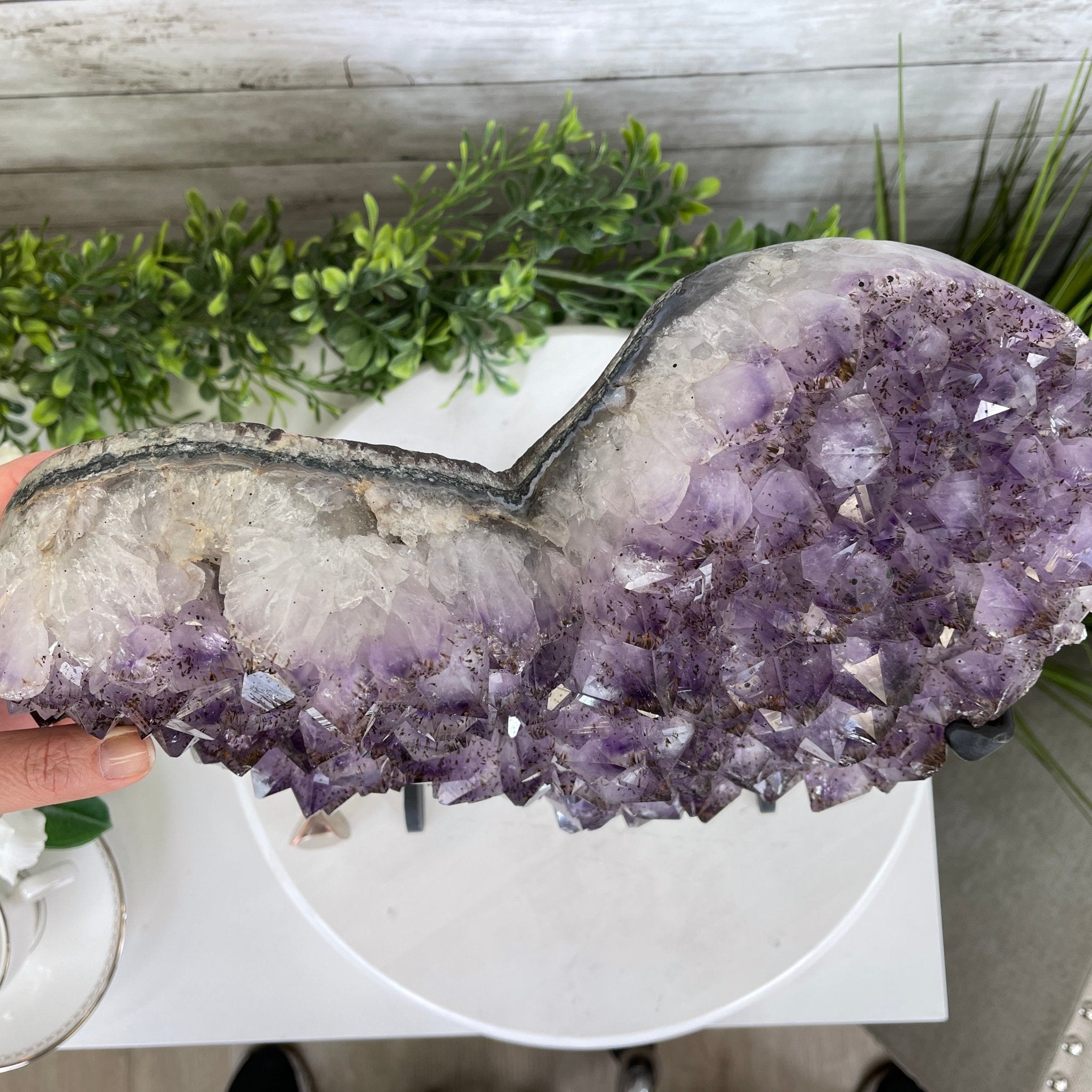 Extra Quality Amethyst Heart Geode, metal stand, 25.8 lbs & 12.8" Tall #5463-0186 by Brazil Gems - Brazil GemsBrazil GemsExtra Quality Amethyst Heart Geode, metal stand, 25.8 lbs & 12.8" Tall #5463-0186 by Brazil GemsHearts5463-0186