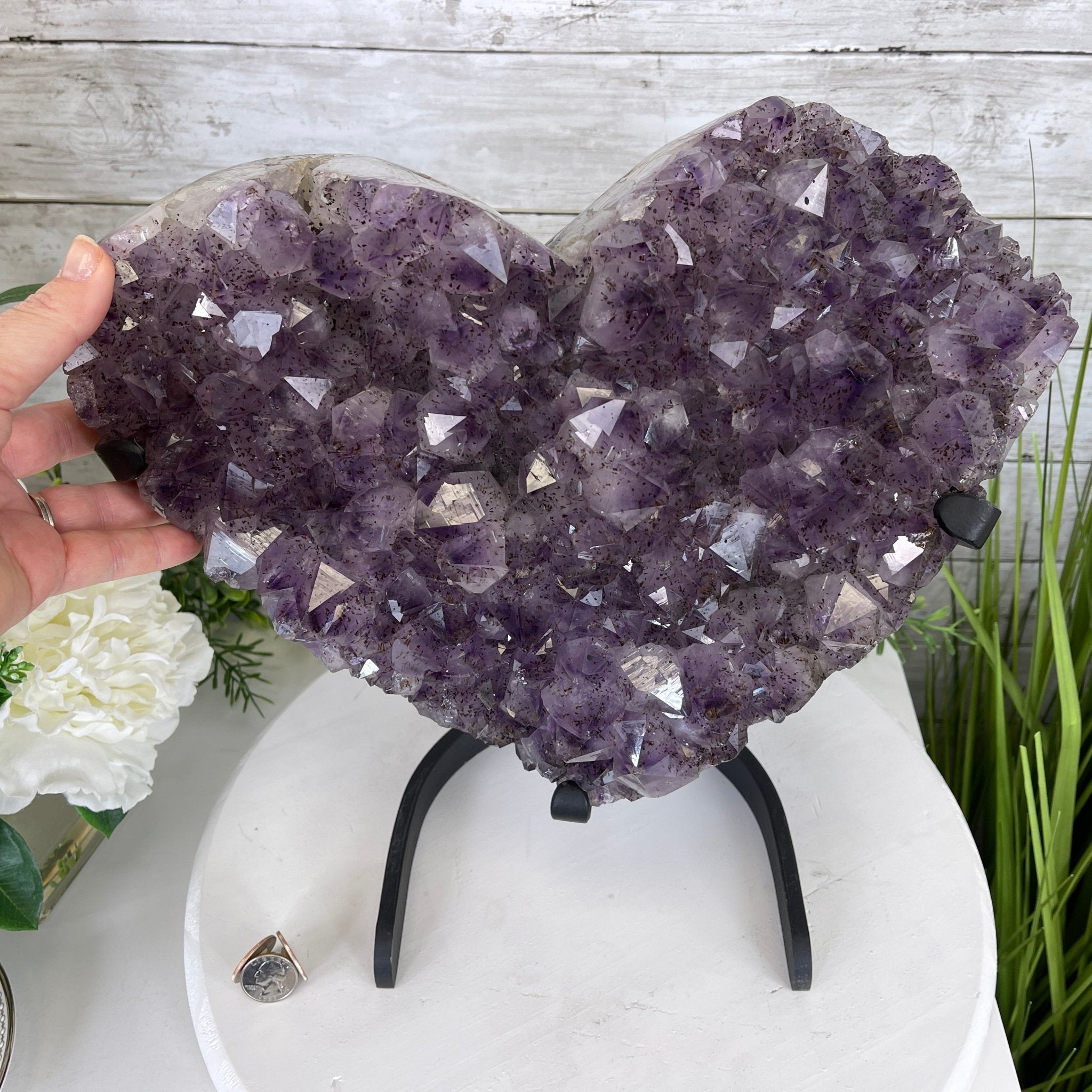 Extra Quality Amethyst Heart Geode, metal stand, 25.8 lbs & 12.8" Tall #5463-0186 by Brazil Gems - Brazil GemsBrazil GemsExtra Quality Amethyst Heart Geode, metal stand, 25.8 lbs & 12.8" Tall #5463-0186 by Brazil GemsHearts5463-0186