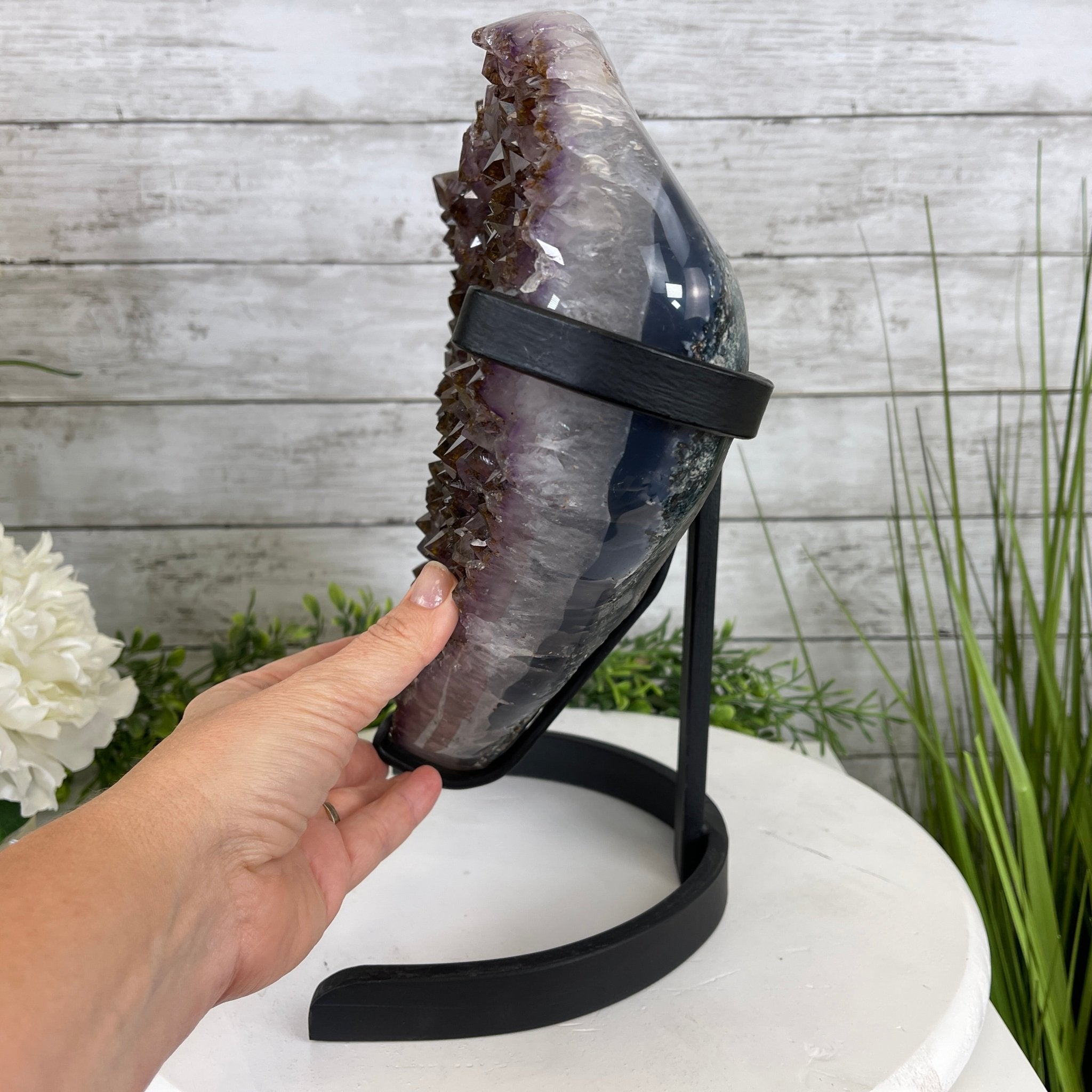 Extra Quality Amethyst Heart Geode, metal stand, 32.8 lbs & 13" Tall #5463-0187 by Brazil Gems - Brazil GemsBrazil GemsExtra Quality Amethyst Heart Geode, metal stand, 32.8 lbs & 13" Tall #5463-0187 by Brazil GemsHearts5463-0187