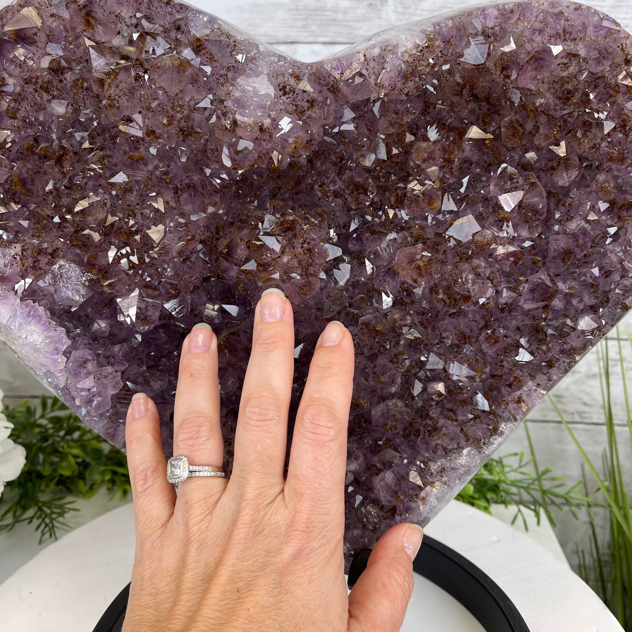 Extra Quality Amethyst Heart Geode, metal stand, 32.8 lbs & 13" Tall #5463-0187 by Brazil Gems - Brazil GemsBrazil GemsExtra Quality Amethyst Heart Geode, metal stand, 32.8 lbs & 13" Tall #5463-0187 by Brazil GemsHearts5463-0187