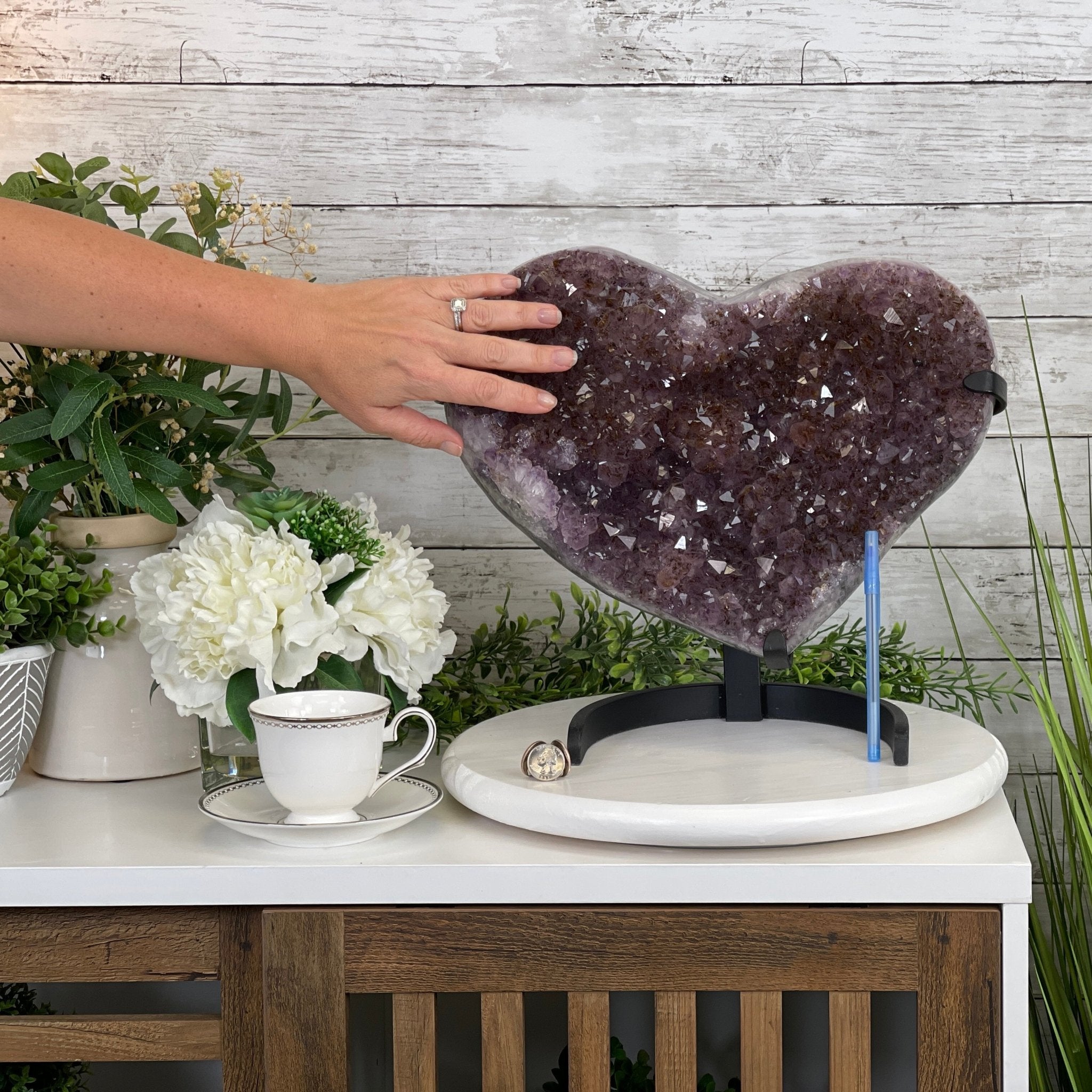 Extra Quality Amethyst Heart Geode, metal stand, 32.8 lbs & 13" Tall #5463-0187 by Brazil Gems - Brazil GemsBrazil GemsExtra Quality Amethyst Heart Geode, metal stand, 32.8 lbs & 13" Tall #5463-0187 by Brazil GemsHearts5463-0187
