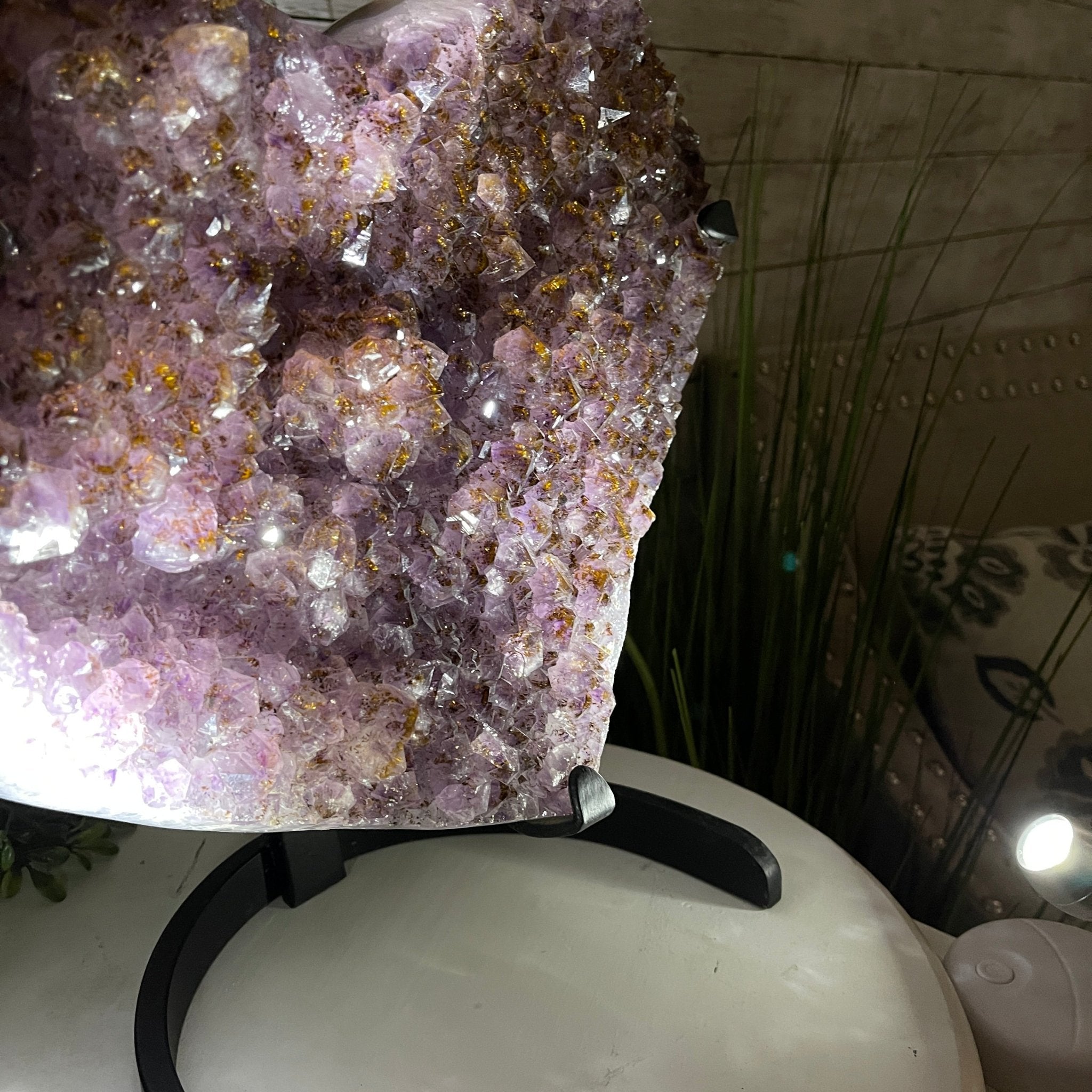 Extra Quality Amethyst Heart Geode, metal stand, 32.8 lbs & 13" Tall #5463-0187 by Brazil Gems - Brazil GemsBrazil GemsExtra Quality Amethyst Heart Geode, metal stand, 32.8 lbs & 13" Tall #5463-0187 by Brazil GemsHearts5463-0187
