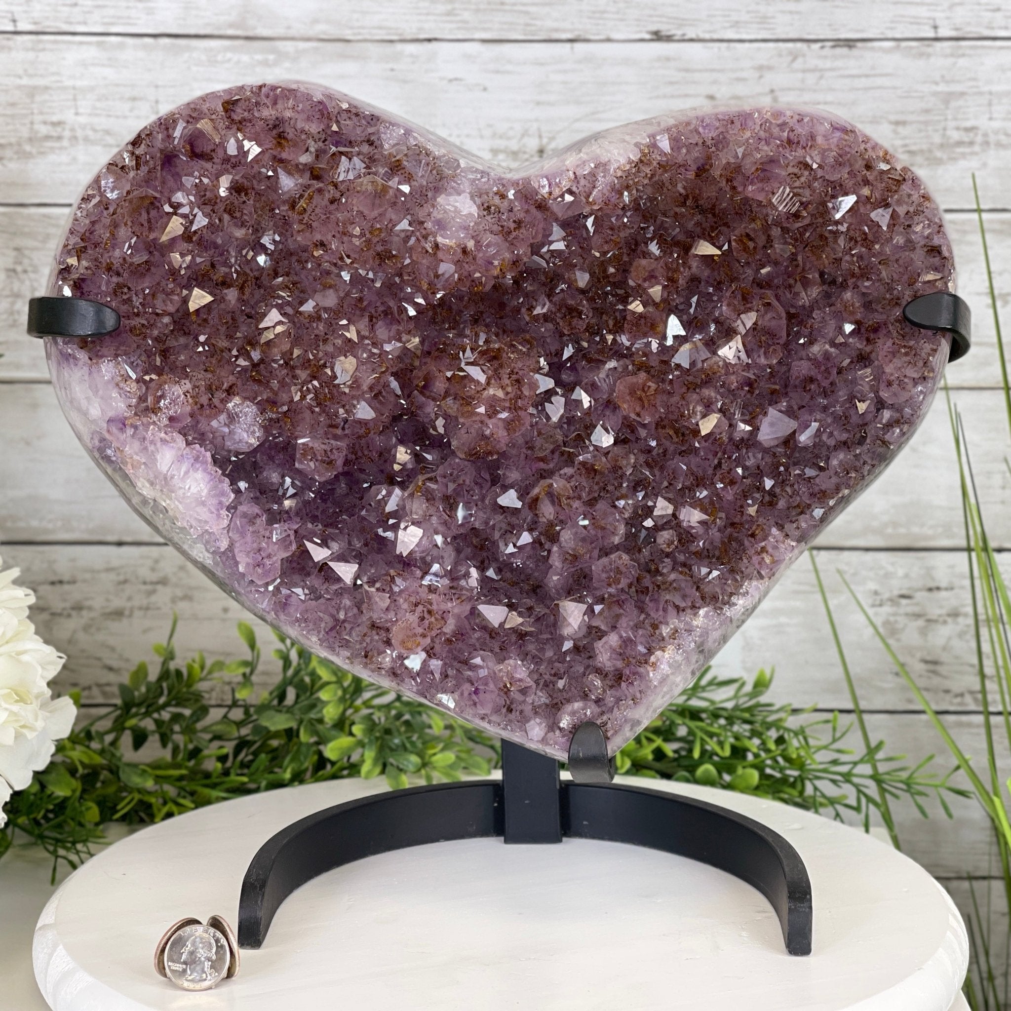 Extra Quality Amethyst Heart Geode, metal stand, 32.8 lbs & 13" Tall #5463-0187 by Brazil Gems - Brazil GemsBrazil GemsExtra Quality Amethyst Heart Geode, metal stand, 32.8 lbs & 13" Tall #5463-0187 by Brazil GemsHearts5463-0187