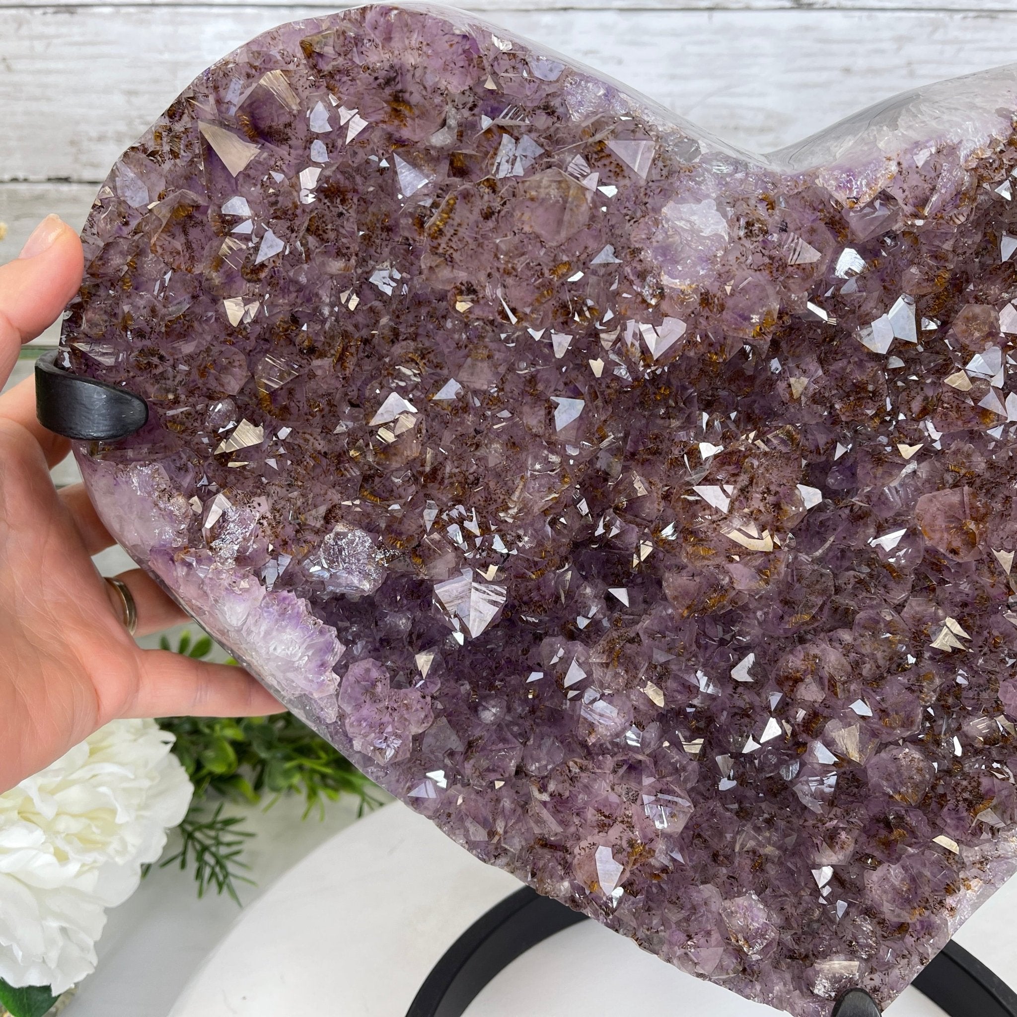 Extra Quality Amethyst Heart Geode, metal stand, 32.8 lbs & 13" Tall #5463-0187 by Brazil Gems - Brazil GemsBrazil GemsExtra Quality Amethyst Heart Geode, metal stand, 32.8 lbs & 13" Tall #5463-0187 by Brazil GemsHearts5463-0187