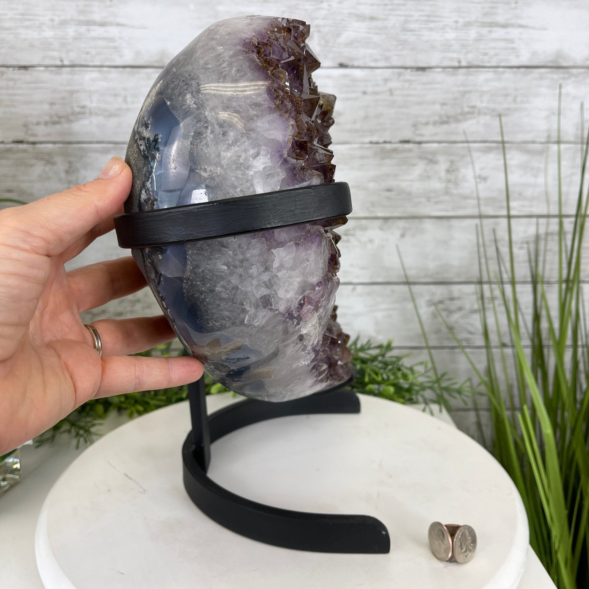 Extra Quality Amethyst Heart Geode, metal stand, 32.8 lbs & 13" Tall #5463-0187 by Brazil Gems - Brazil GemsBrazil GemsExtra Quality Amethyst Heart Geode, metal stand, 32.8 lbs & 13" Tall #5463-0187 by Brazil GemsHearts5463-0187