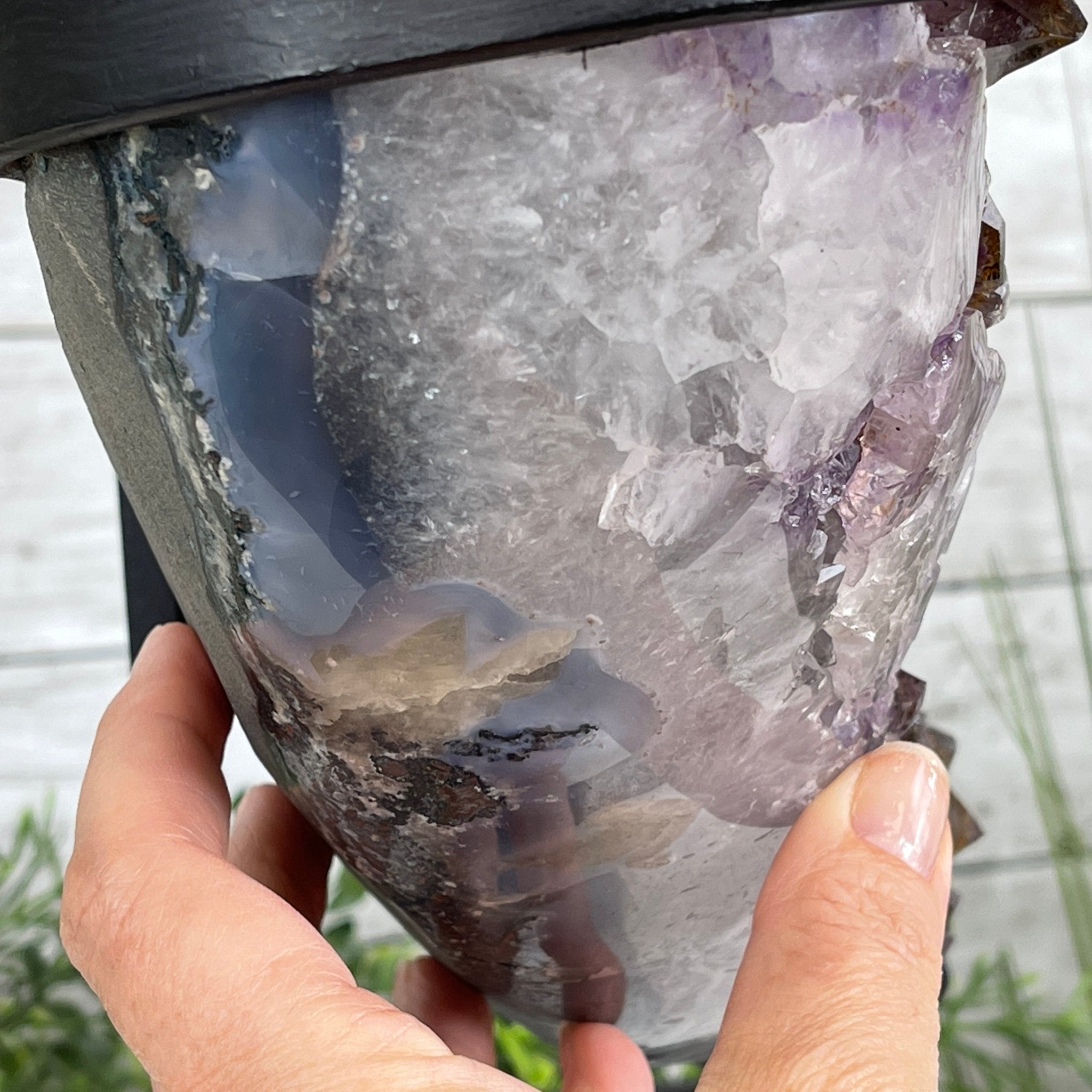 Extra Quality Amethyst Heart Geode, metal stand, 32.8 lbs & 13" Tall #5463-0187 by Brazil Gems - Brazil GemsBrazil GemsExtra Quality Amethyst Heart Geode, metal stand, 32.8 lbs & 13" Tall #5463-0187 by Brazil GemsHearts5463-0187