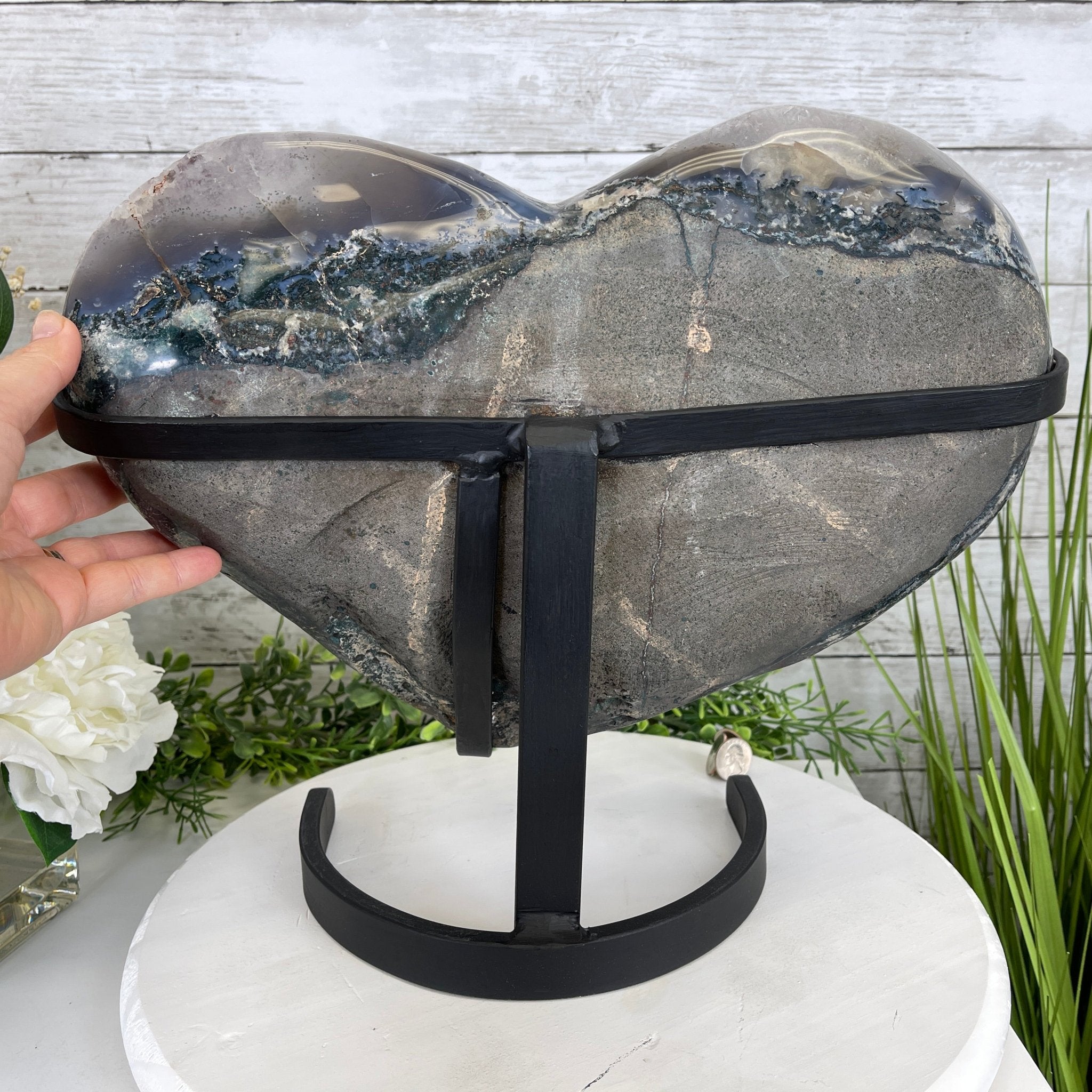 Extra Quality Amethyst Heart Geode, metal stand, 32.8 lbs & 13" Tall #5463-0187 by Brazil Gems - Brazil GemsBrazil GemsExtra Quality Amethyst Heart Geode, metal stand, 32.8 lbs & 13" Tall #5463-0187 by Brazil GemsHearts5463-0187