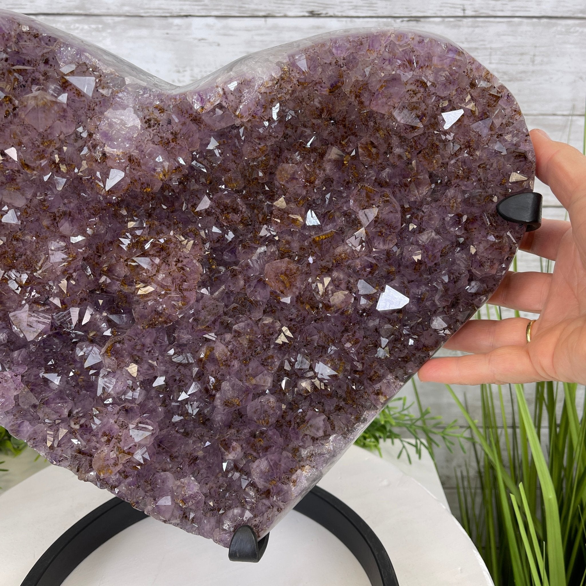 Extra Quality Amethyst Heart Geode, metal stand, 32.8 lbs & 13" Tall #5463-0187 by Brazil Gems - Brazil GemsBrazil GemsExtra Quality Amethyst Heart Geode, metal stand, 32.8 lbs & 13" Tall #5463-0187 by Brazil GemsHearts5463-0187