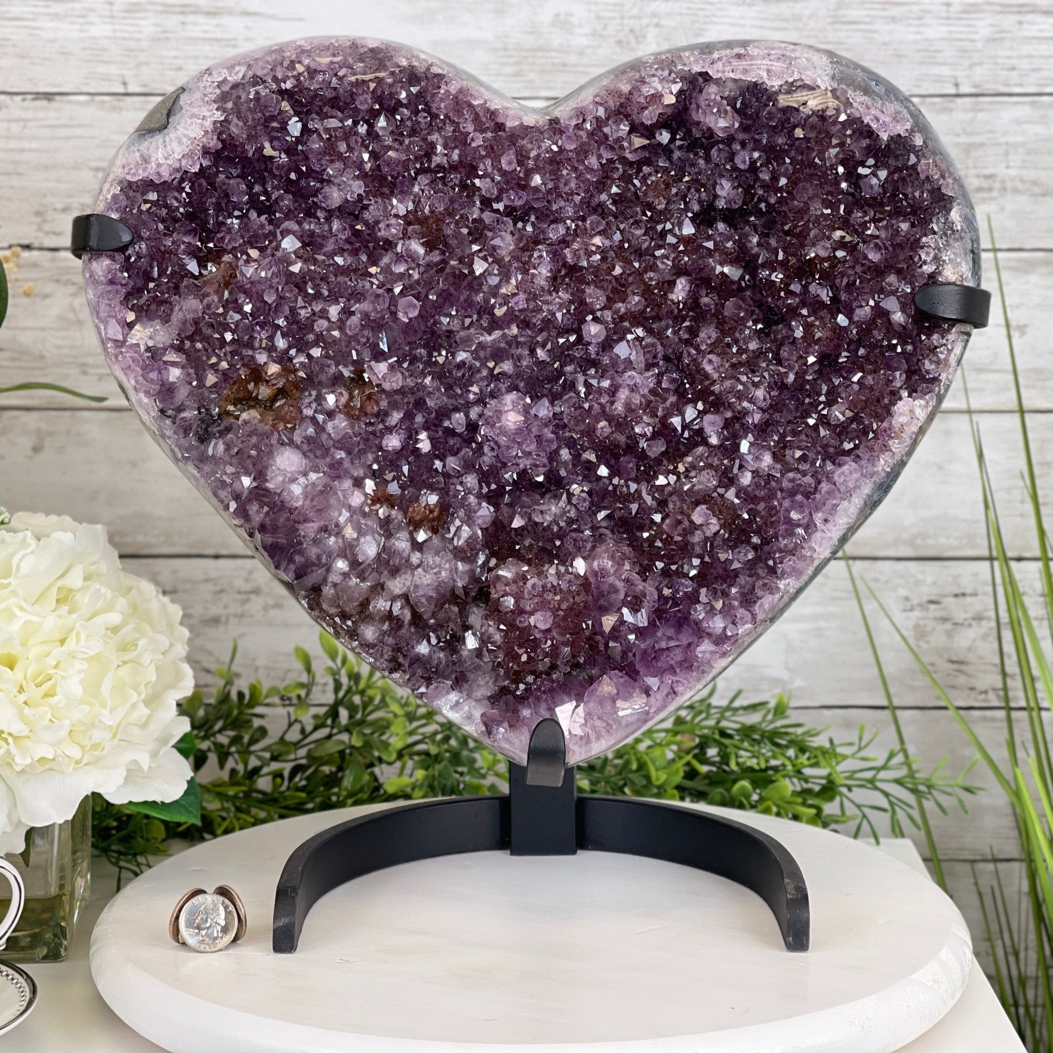 Extra Quality Amethyst Heart Geode, metal stand, 40.5 lbs & 14.75" Tall #5463-0188 by Brazil Gems - Brazil GemsBrazil GemsExtra Quality Amethyst Heart Geode, metal stand, 40.5 lbs & 14.75" Tall #5463-0188 by Brazil GemsHearts5463-0188