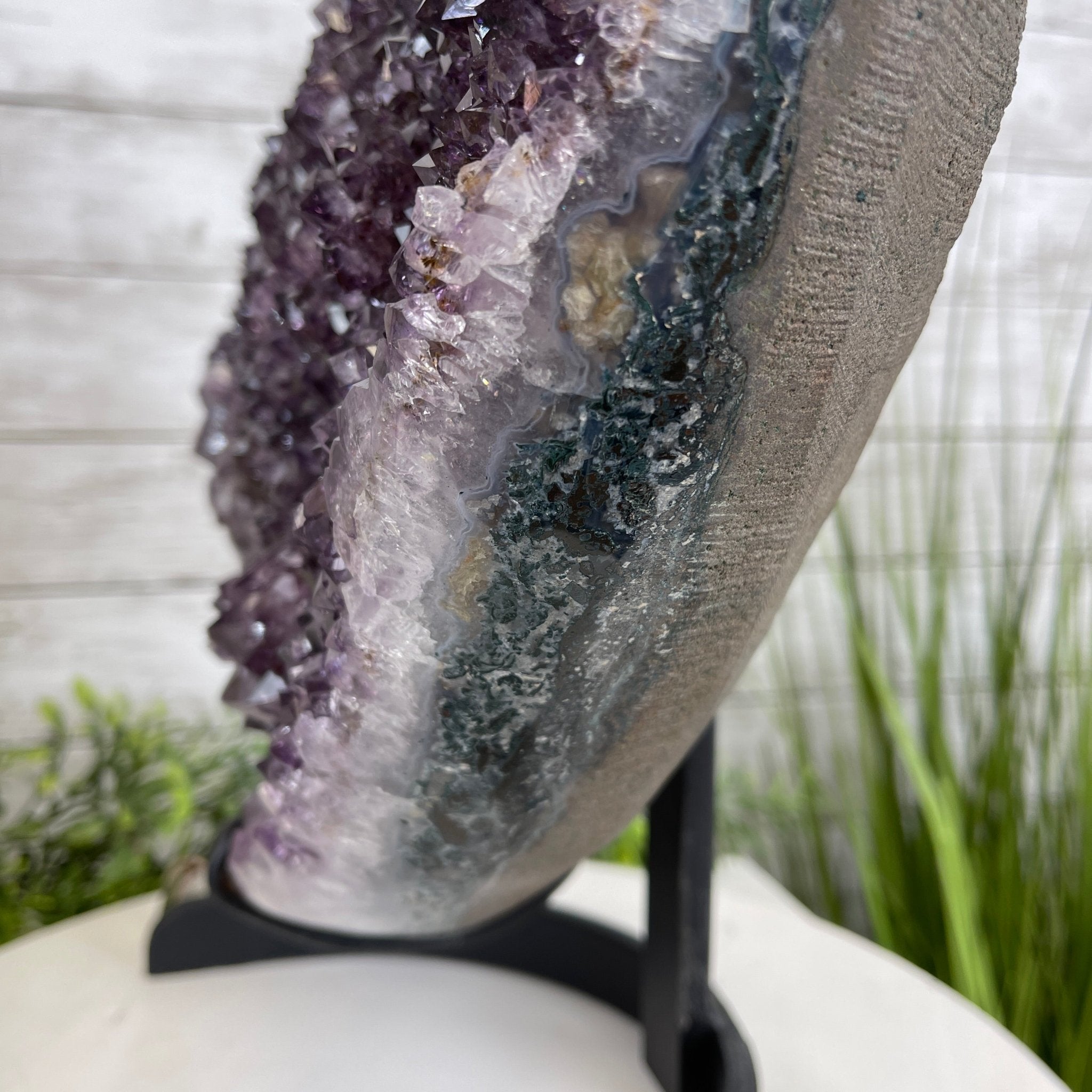 Extra Quality Amethyst Heart Geode, metal stand, 40.5 lbs & 14.75" Tall #5463-0188 by Brazil Gems - Brazil GemsBrazil GemsExtra Quality Amethyst Heart Geode, metal stand, 40.5 lbs & 14.75" Tall #5463-0188 by Brazil GemsHearts5463-0188