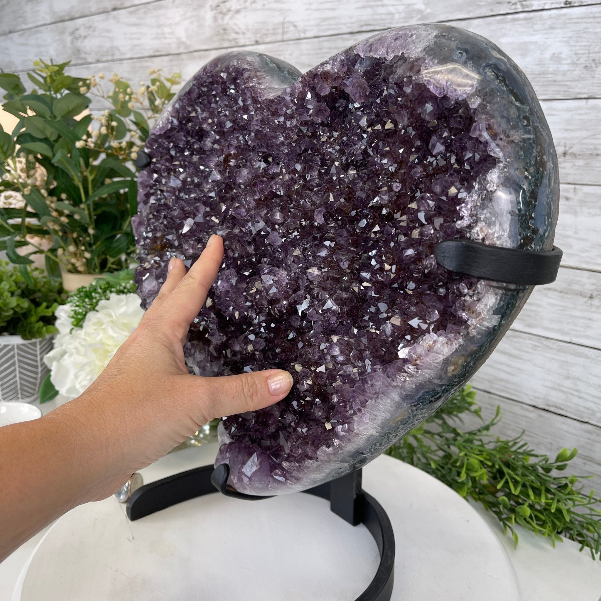 Extra Quality Amethyst Heart Geode, metal stand, 40.5 lbs & 14.75" Tall #5463-0188 by Brazil Gems - Brazil GemsBrazil GemsExtra Quality Amethyst Heart Geode, metal stand, 40.5 lbs & 14.75" Tall #5463-0188 by Brazil GemsHearts5463-0188