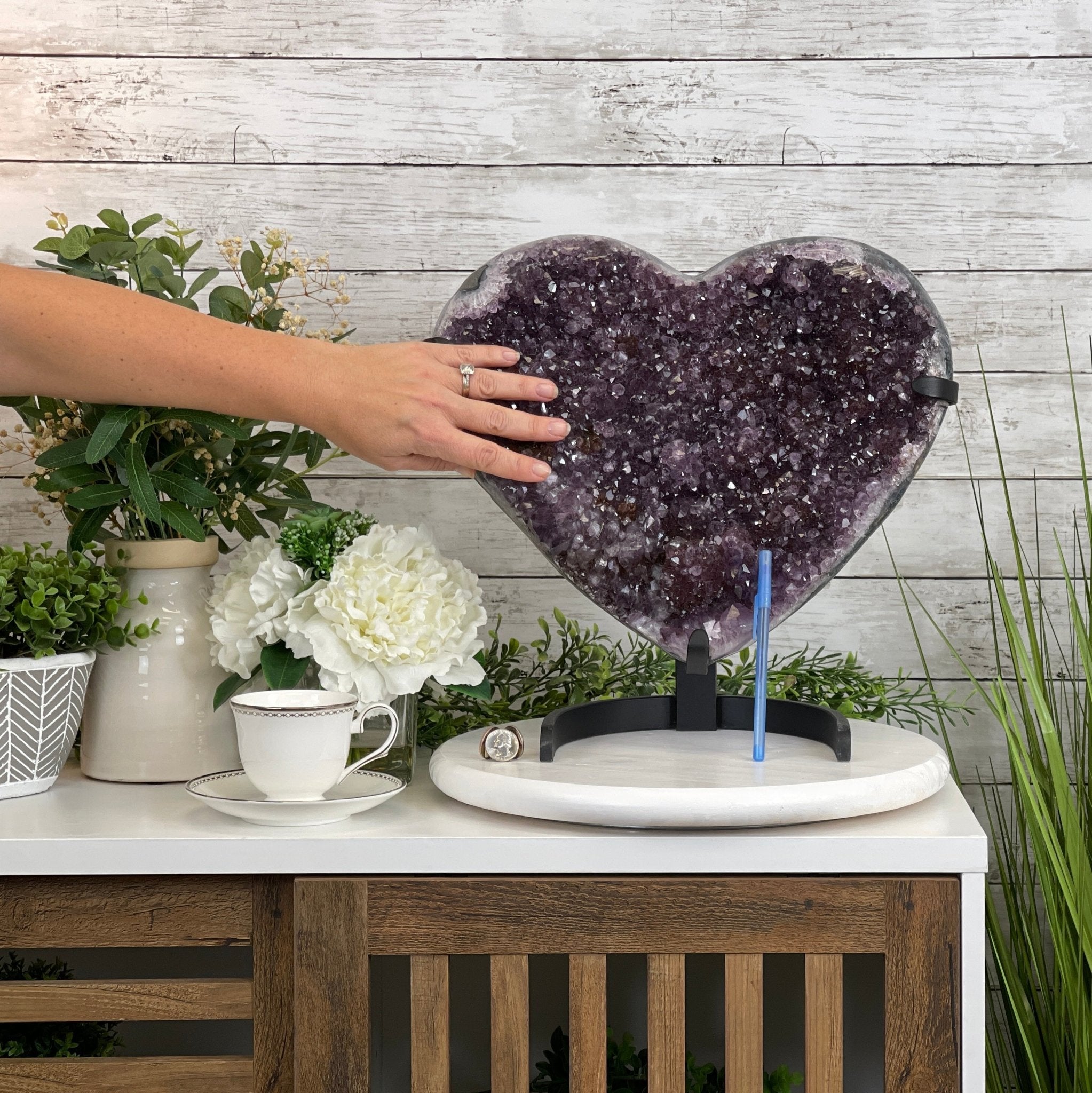 Extra Quality Amethyst Heart Geode, metal stand, 40.5 lbs & 14.75" Tall #5463-0188 by Brazil Gems - Brazil GemsBrazil GemsExtra Quality Amethyst Heart Geode, metal stand, 40.5 lbs & 14.75" Tall #5463-0188 by Brazil GemsHearts5463-0188