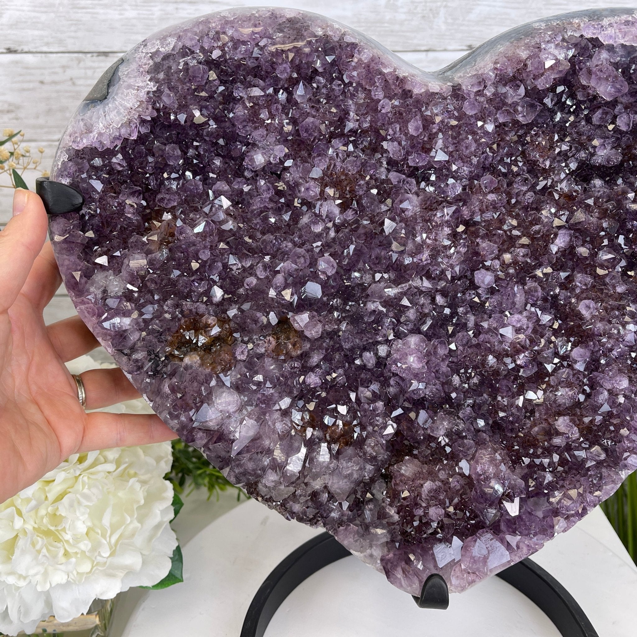 Extra Quality Amethyst Heart Geode, metal stand, 40.5 lbs & 14.75" Tall #5463-0188 by Brazil Gems - Brazil GemsBrazil GemsExtra Quality Amethyst Heart Geode, metal stand, 40.5 lbs & 14.75" Tall #5463-0188 by Brazil GemsHearts5463-0188