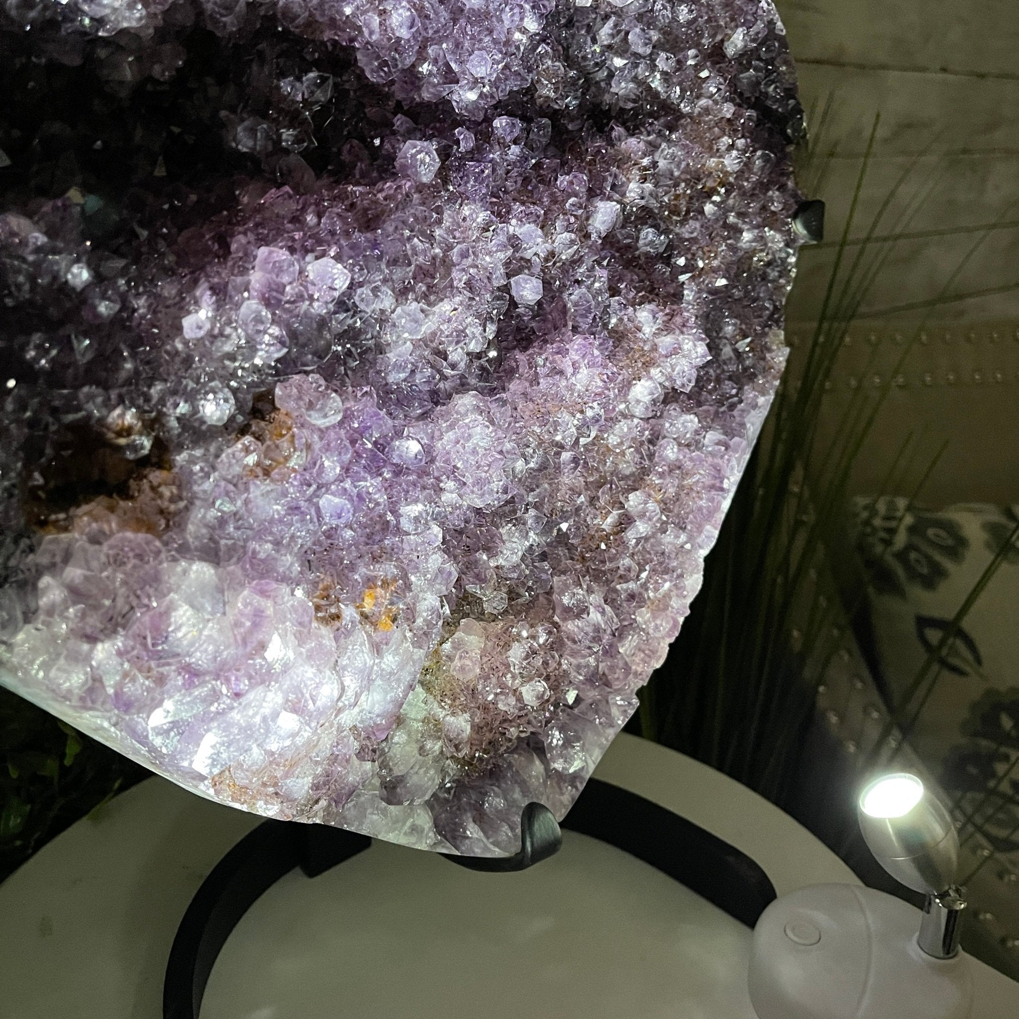 Extra Quality Amethyst Heart Geode, metal stand, 40.5 lbs & 14.75" Tall #5463-0188 by Brazil Gems - Brazil GemsBrazil GemsExtra Quality Amethyst Heart Geode, metal stand, 40.5 lbs & 14.75" Tall #5463-0188 by Brazil GemsHearts5463-0188